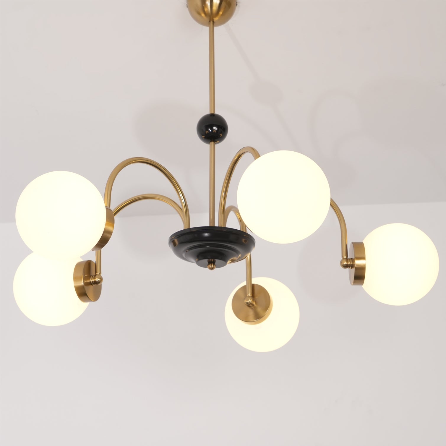 Chandelier Curved Arms Globe Shades Modern Retro Style Dining - Letslighting