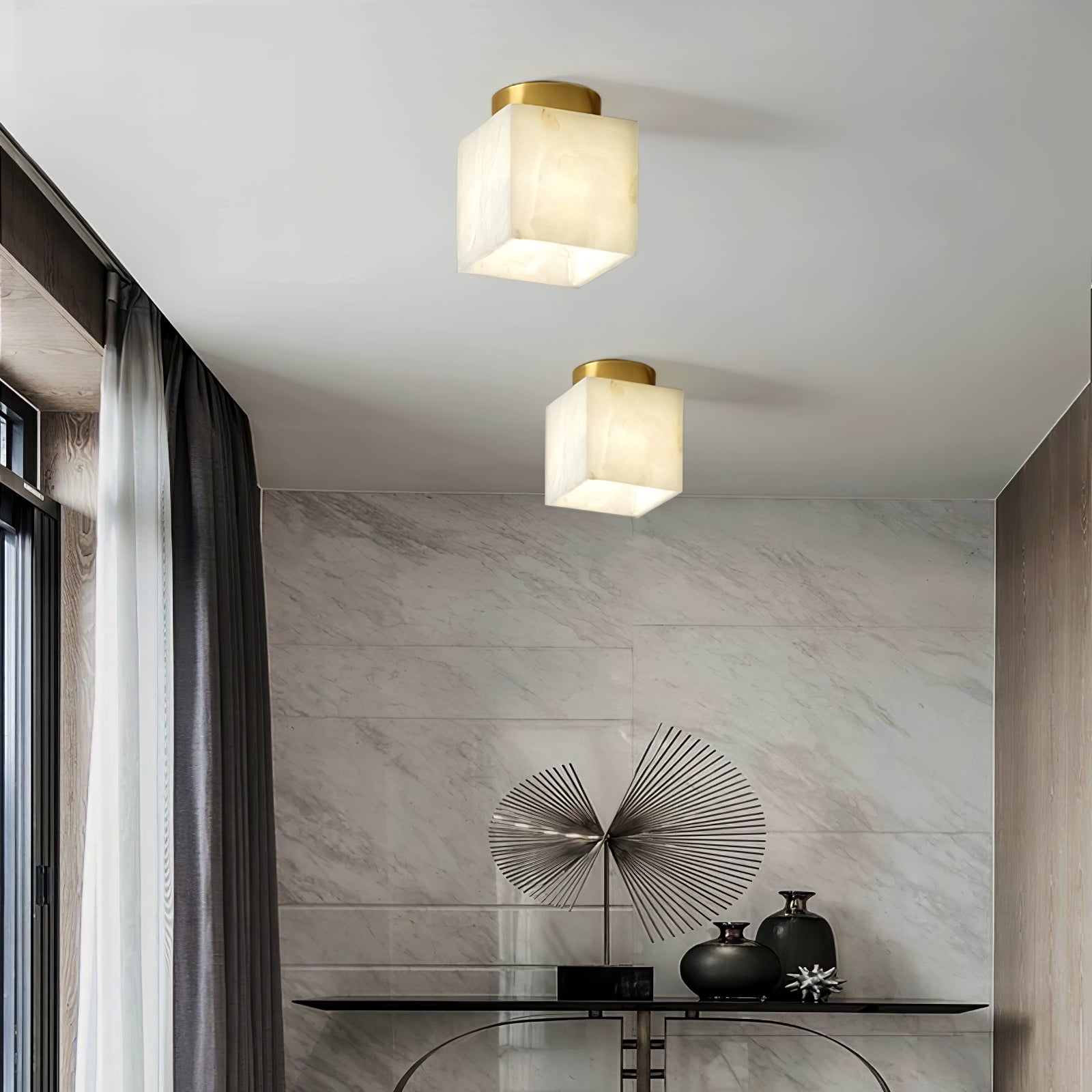 Otheyra Globe Brass Alabaster Ceiling Light - Letslighting