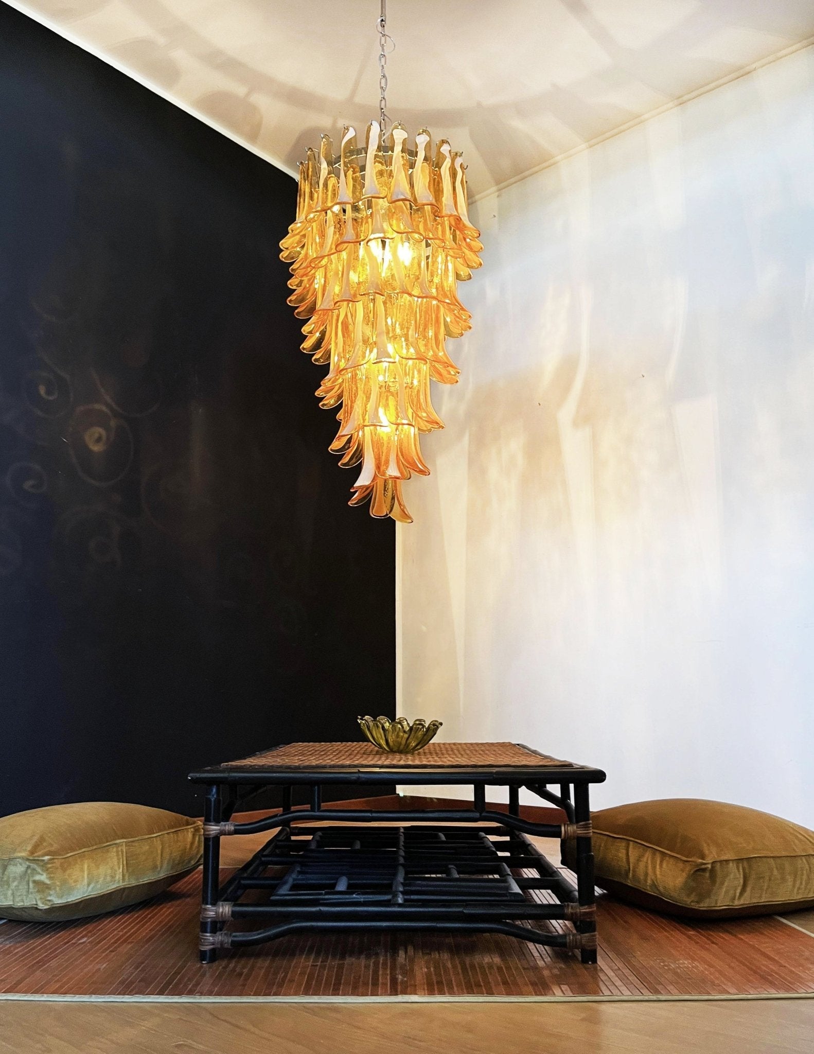 Aurora Chandelier Amber White Murano Spiral Petals - Letslighting