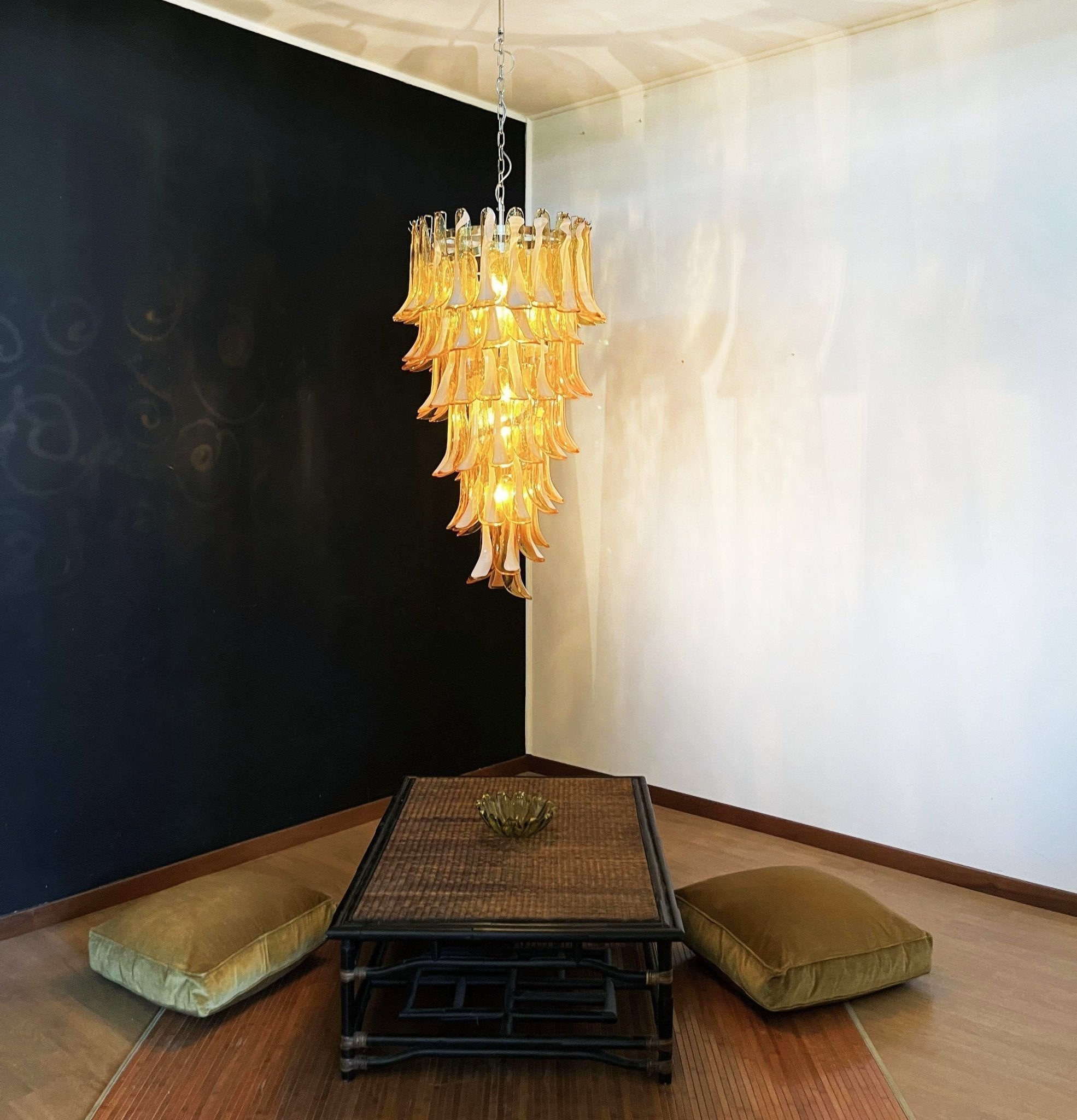 Aurora Chandelier Amber White Murano Spiral Petals - Letslighting