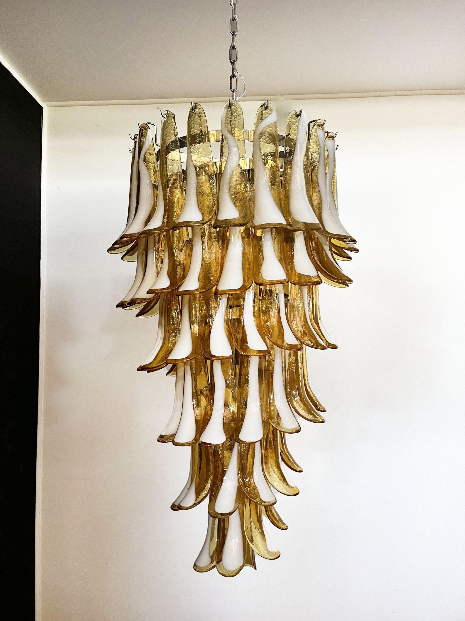 Aurora Chandelier Amber White Murano Spiral Petals - Letslighting
