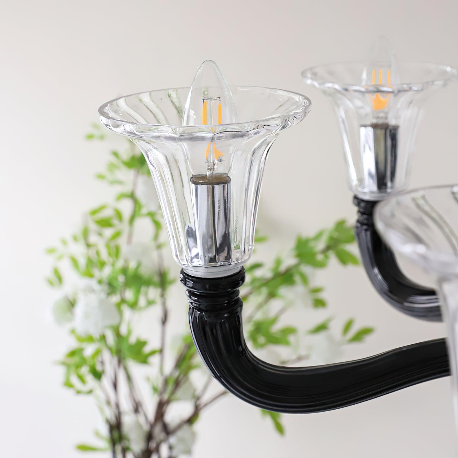 Aurora Chandelier Black Murano Candle Arm Glass Classic - Letslighting