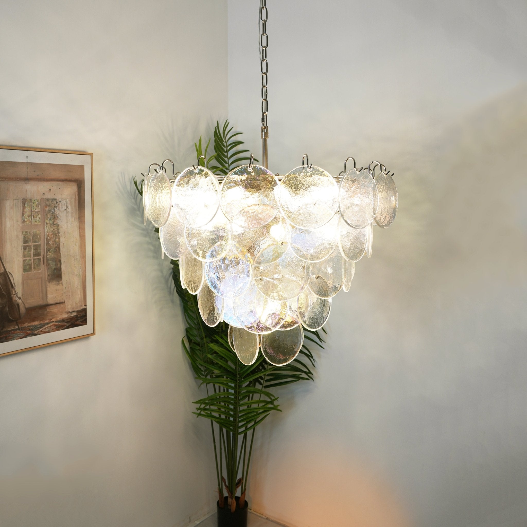 Aurora Chandelier Iridescent Murano Glass Disc - Letslighting