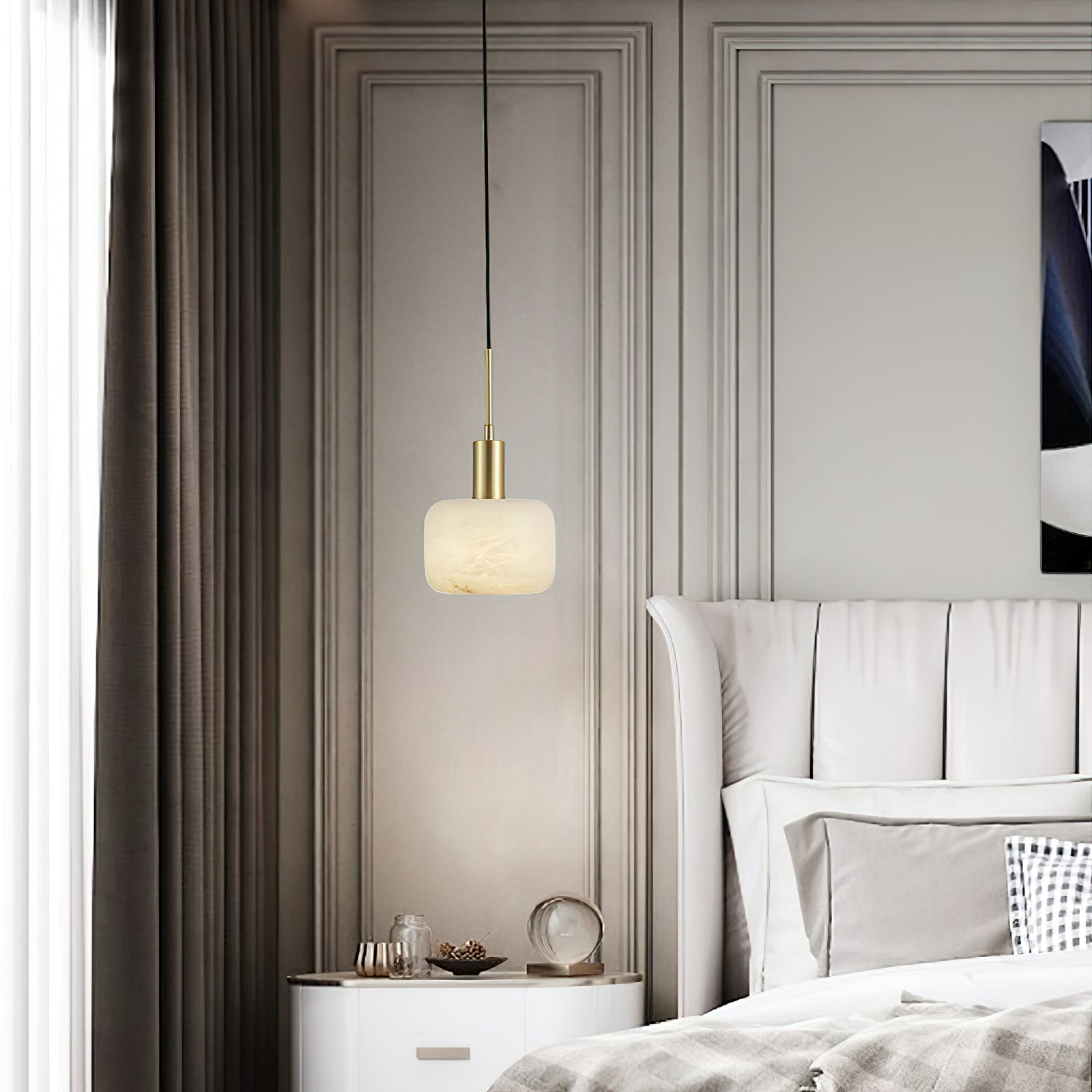 Eliriel Natural Small Alabaster Pendant Light - Lamp Copper