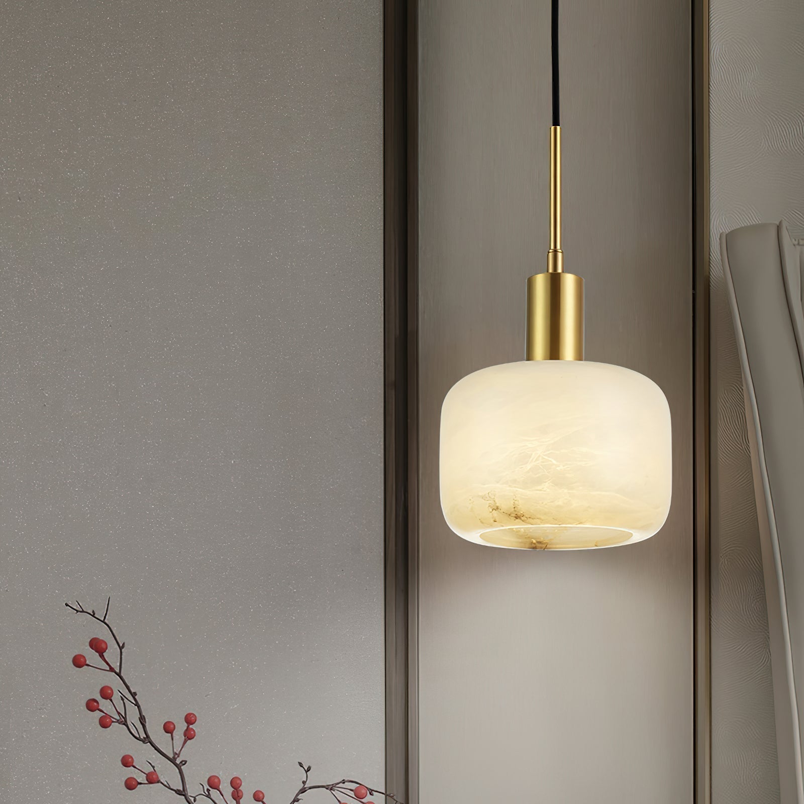 Eliriel Natural Small Alabaster Pendant Light - Lamp Copper