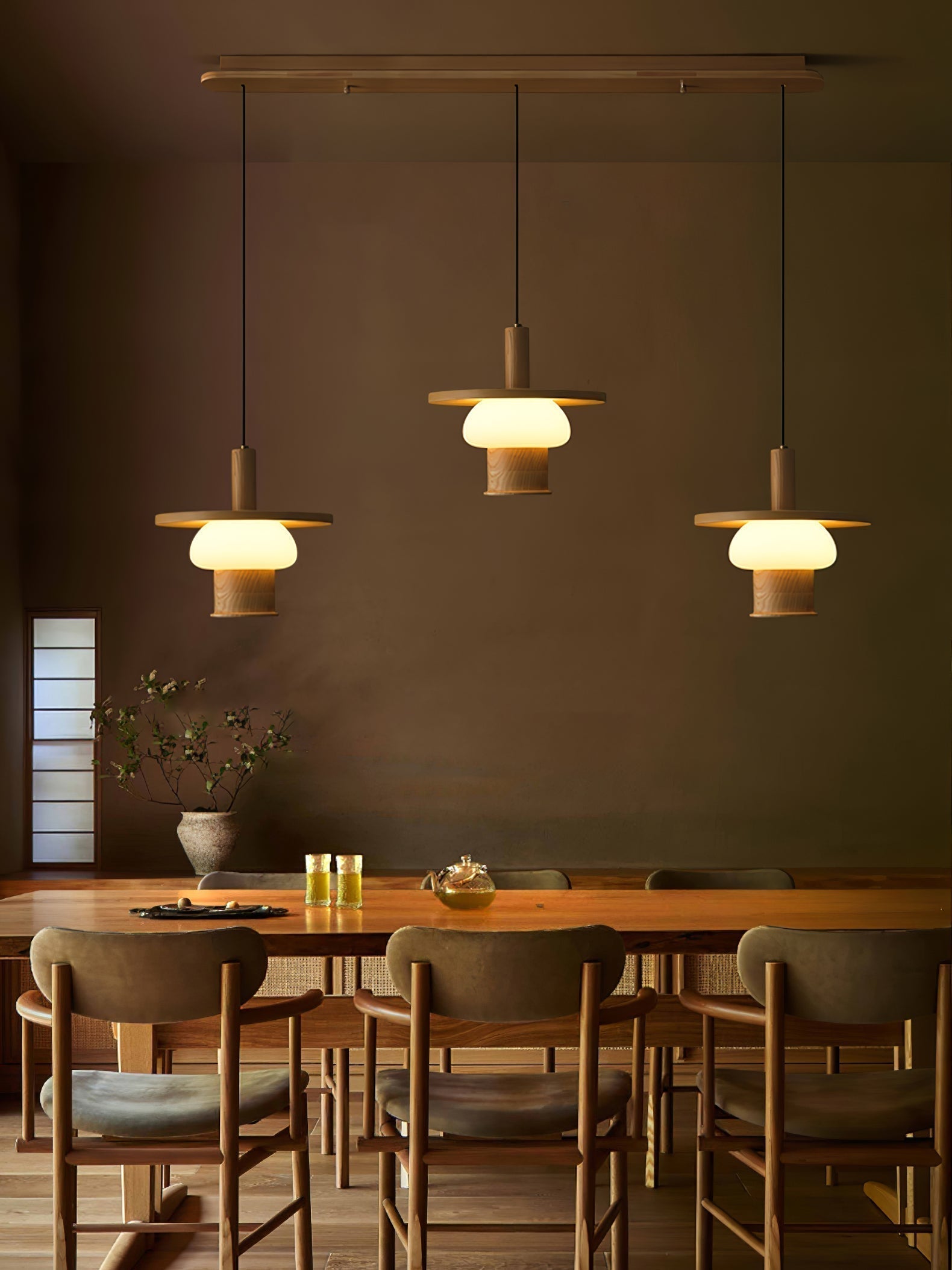 Zephaan Traditional Art Classic Glass Wood Pendant Light - Letslighting