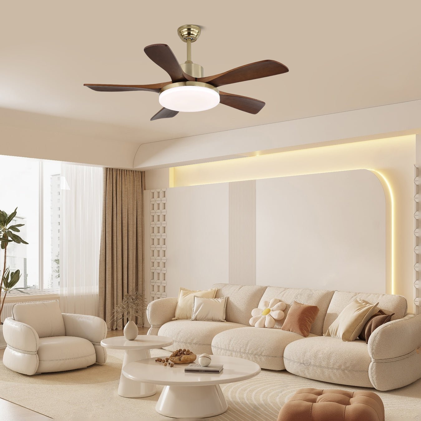 Ventilador de Techo Aurelia con Luz en acabado de Madera de Nogal