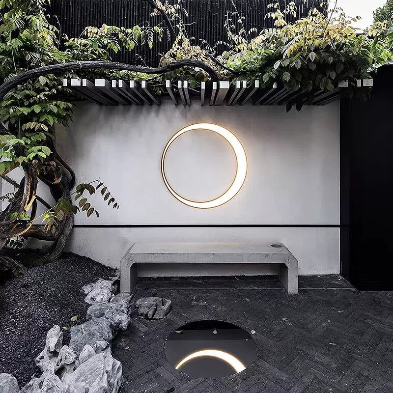 Elif Moderno Redondo Metal LED Aplique de Pared Exterior Negro