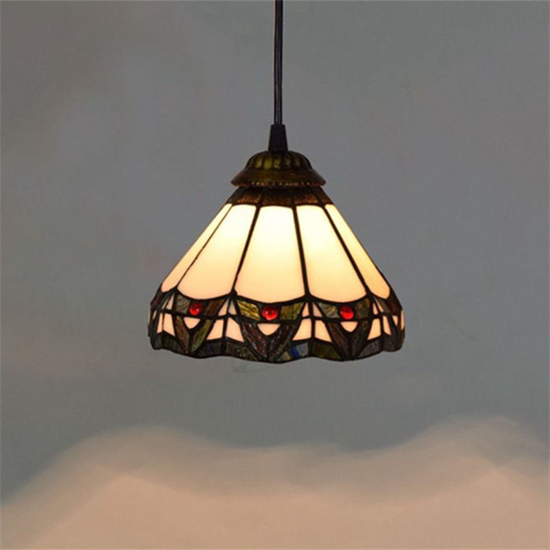 Tiffany Casa Rural LED Lámpara Colgante Metal Vidrio Dormitorio