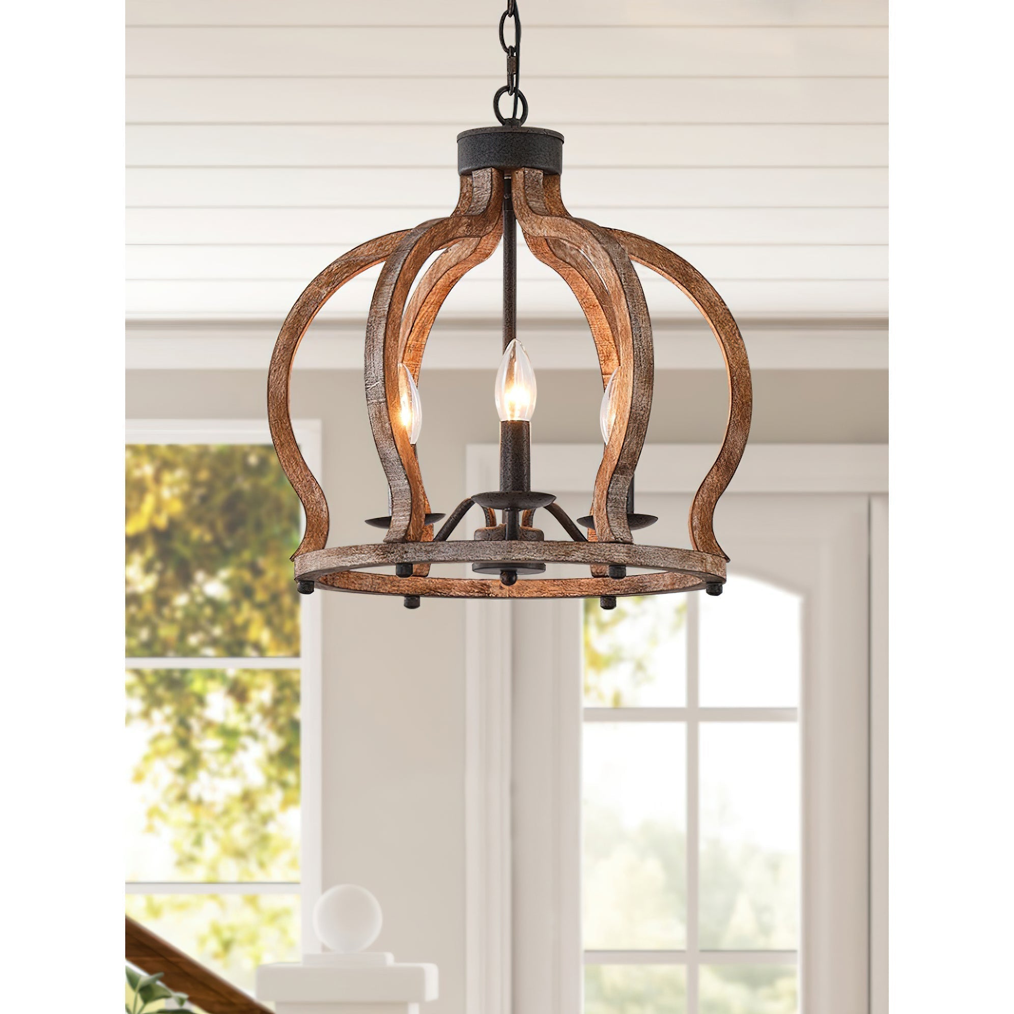 Vivinir Vintage Industrial Aura Farmhouse Wooden Metal Pendant Lamp - Lamp Copper