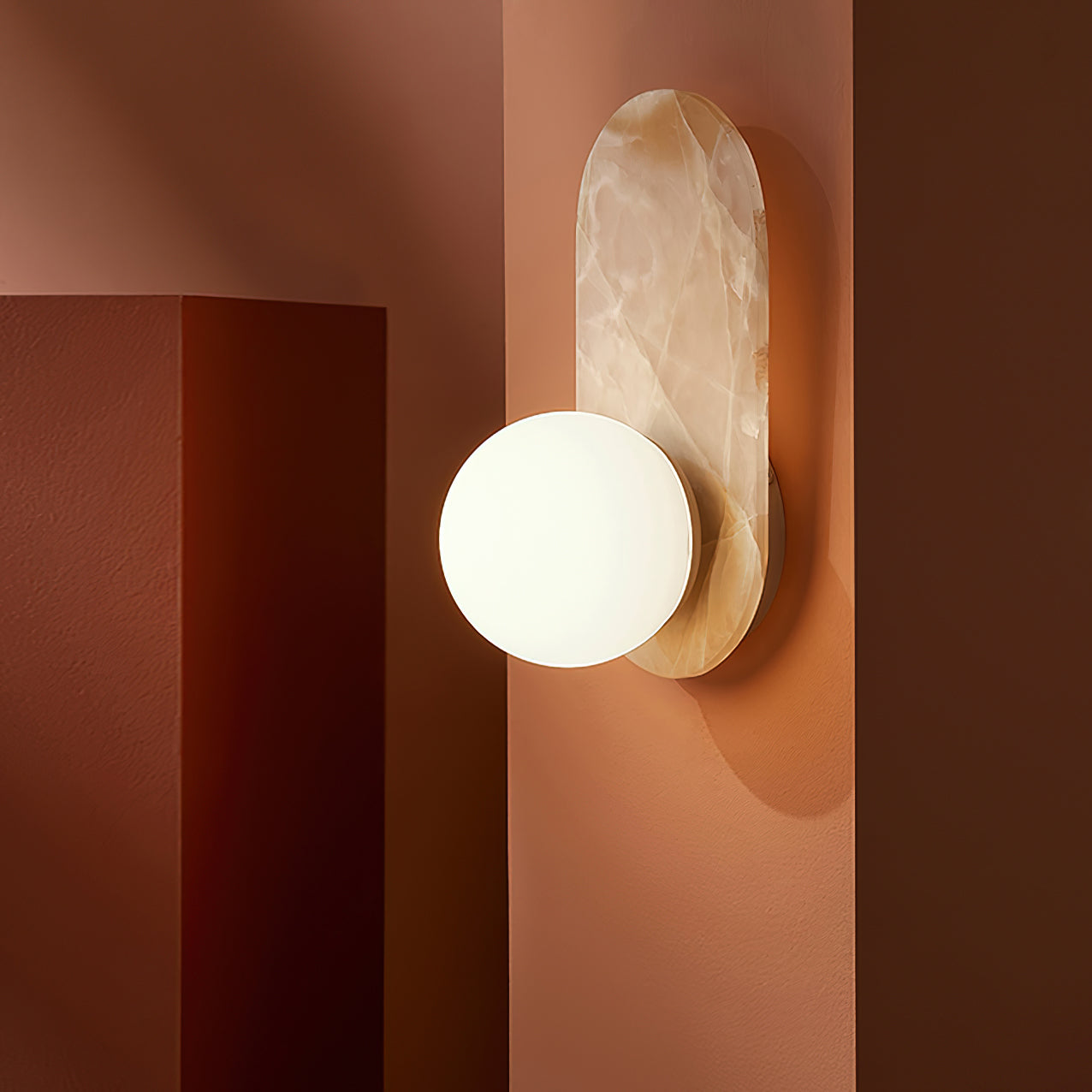 Utalira Modern Minimalist Arch Glass Onyx Wall Lamp - Lamp Copper