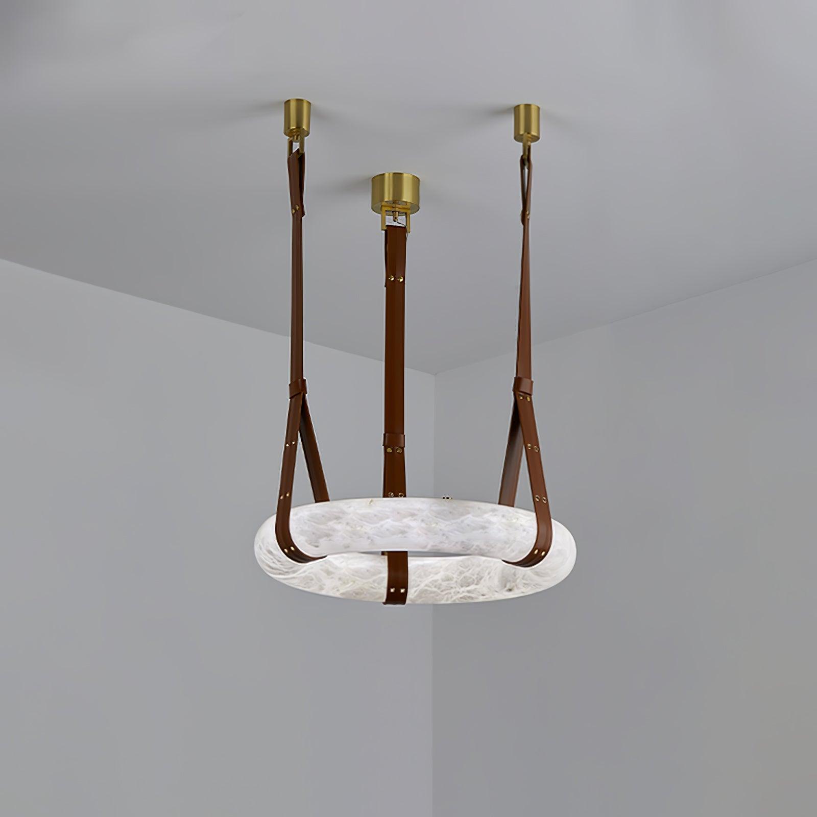 Étoile Pendant Light Alabaster Ring Leather Straps Scandinavian - Letslighting
