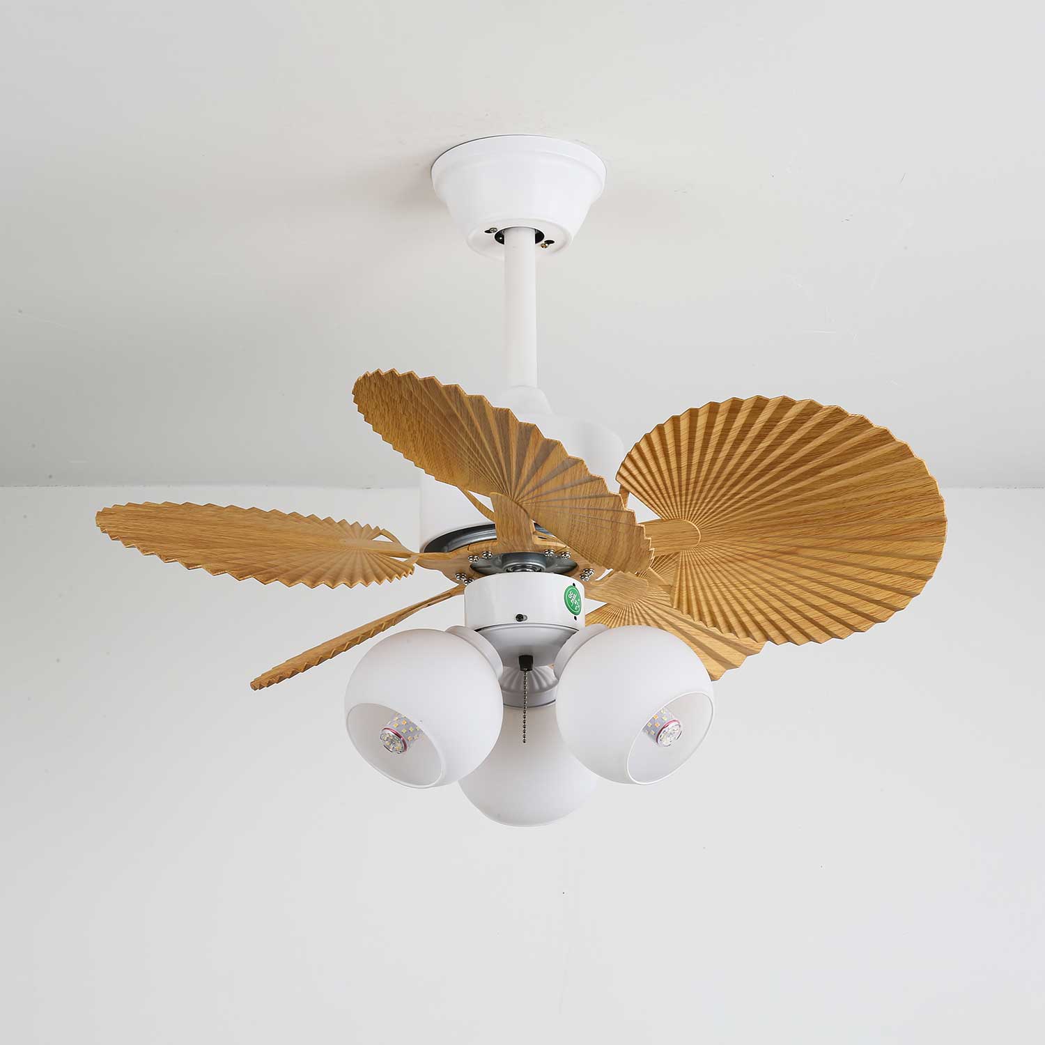 Ventilador de Techo con Luz Aurelia Vintage de Madera y Cristal con pantalla ámbar