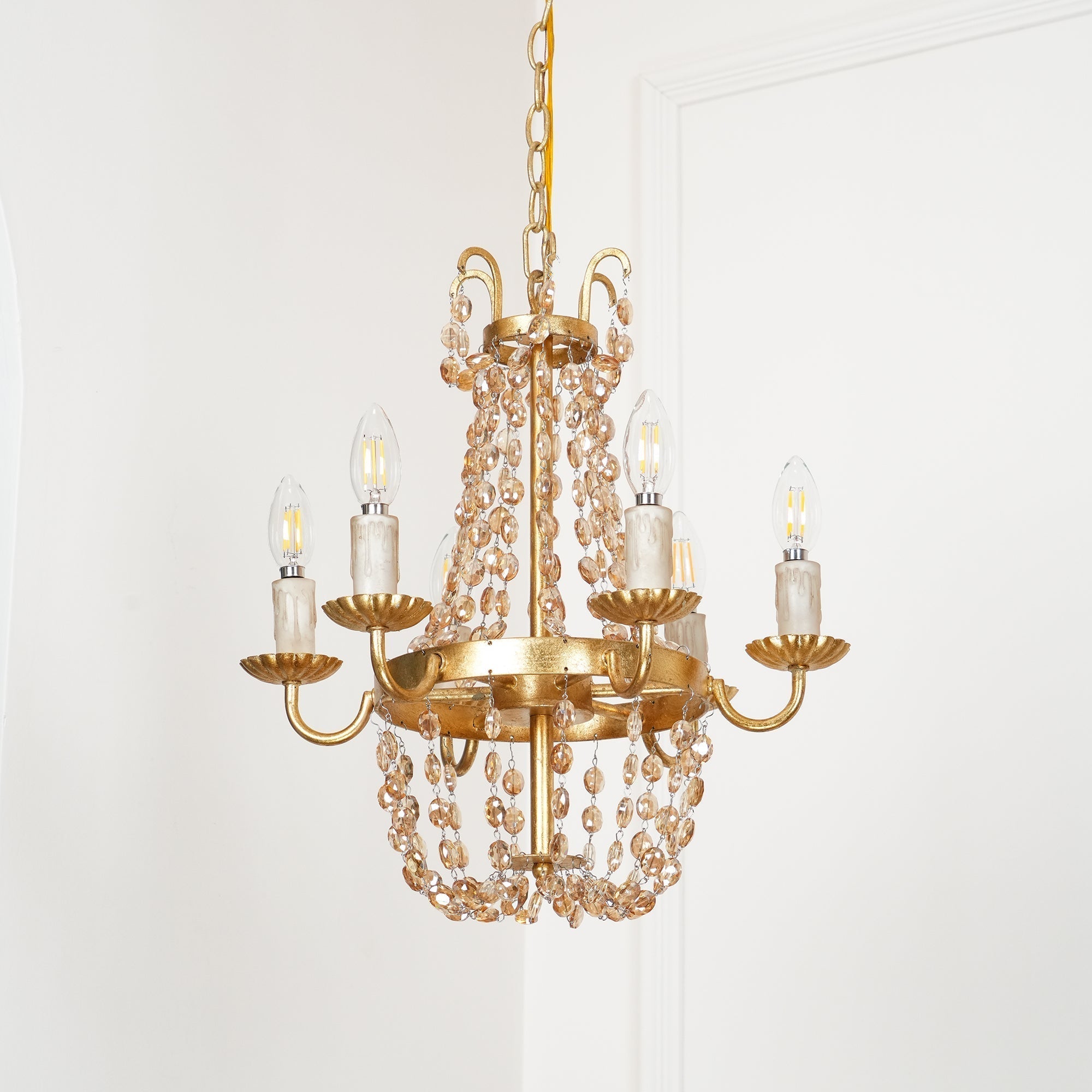 Oraeisra Vintage Flea Market Crystal Chandelier - Lamp Copper