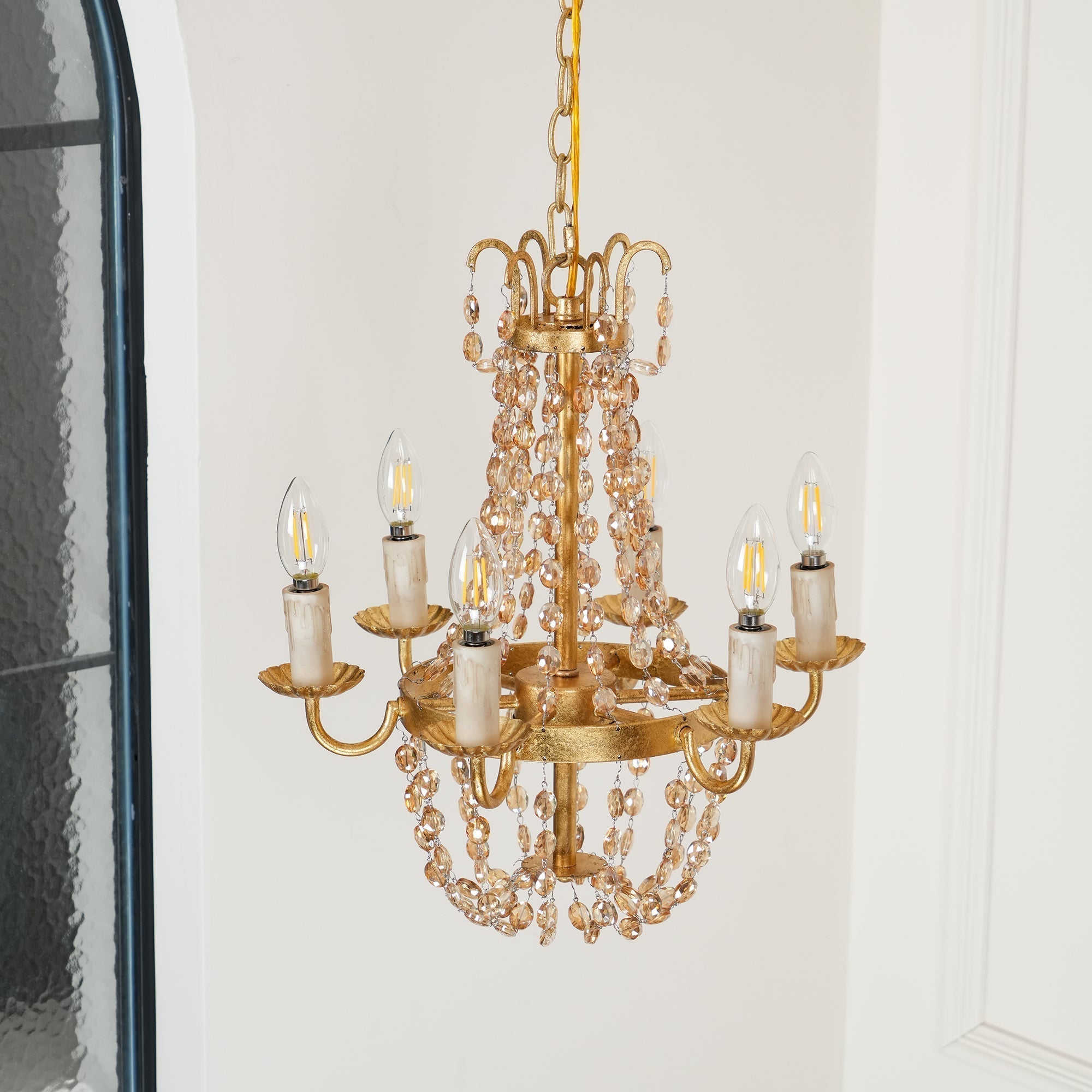 Oraeisra Vintage Flea Market Crystal Chandelier - Lamp Copper