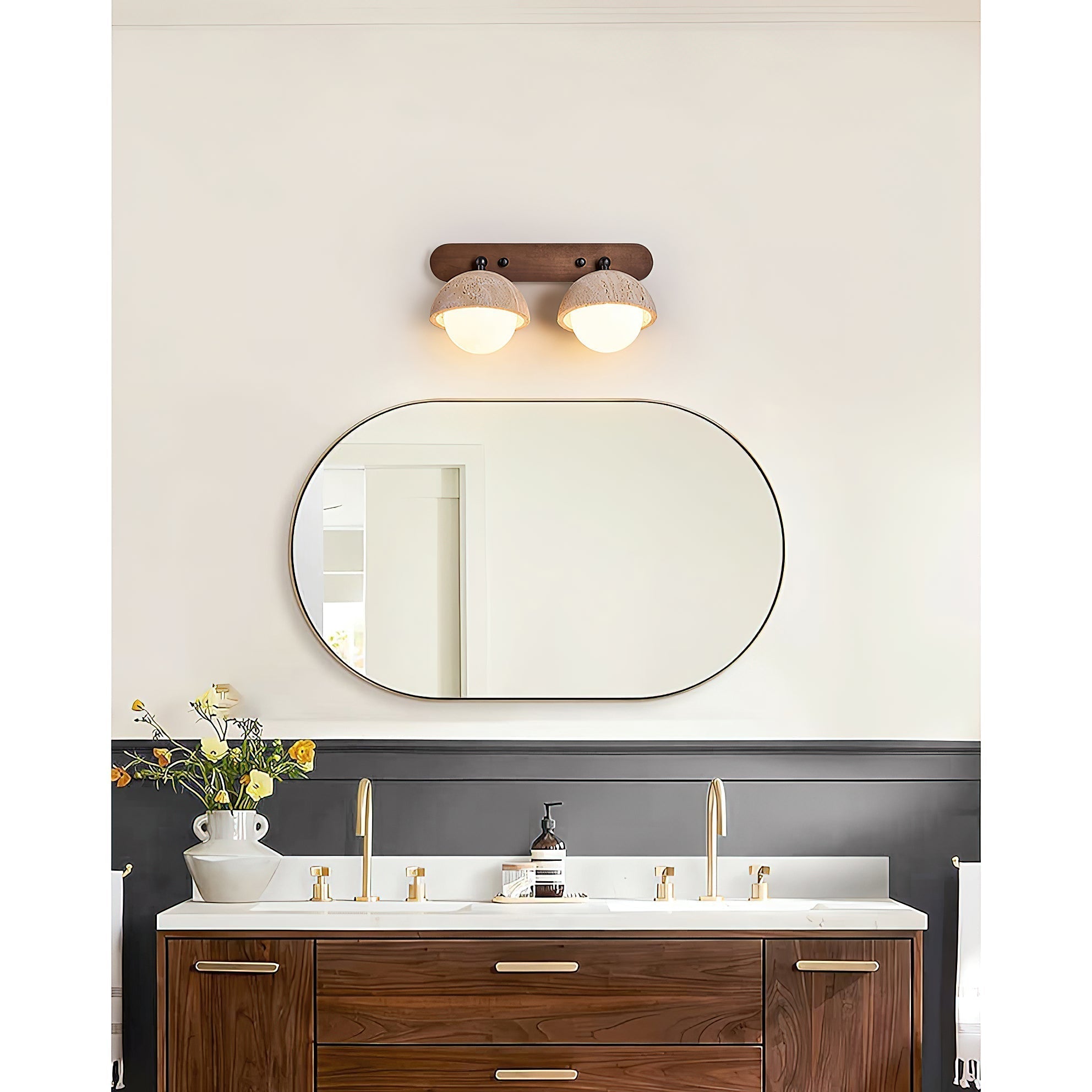 Vodora Modern Minimalist Wood Travertine Wall Sconce Wall Lamp - Lamp Copper