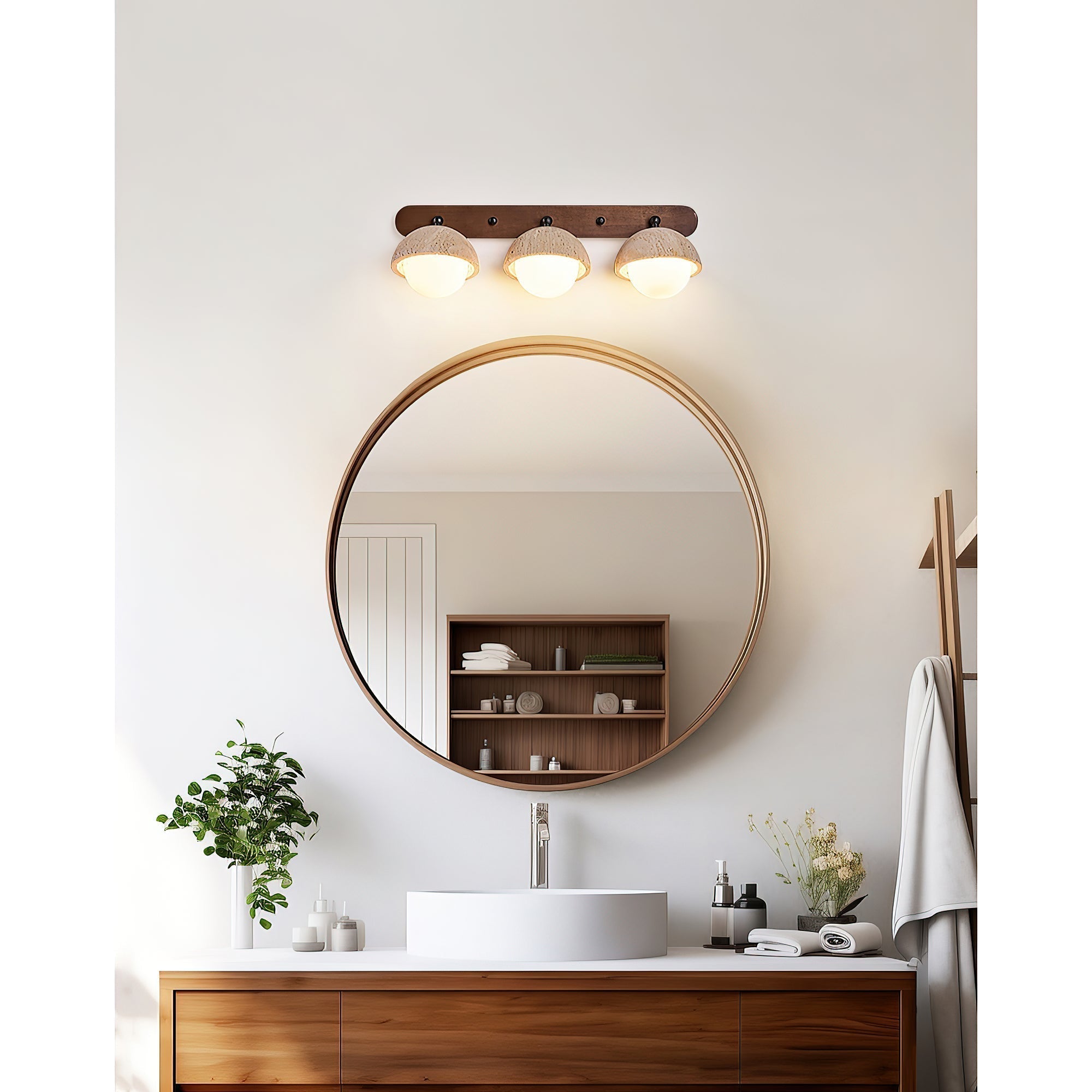 Vodora Modern Minimalist Wood Travertine Wall Sconce Wall Lamp - Lamp Copper