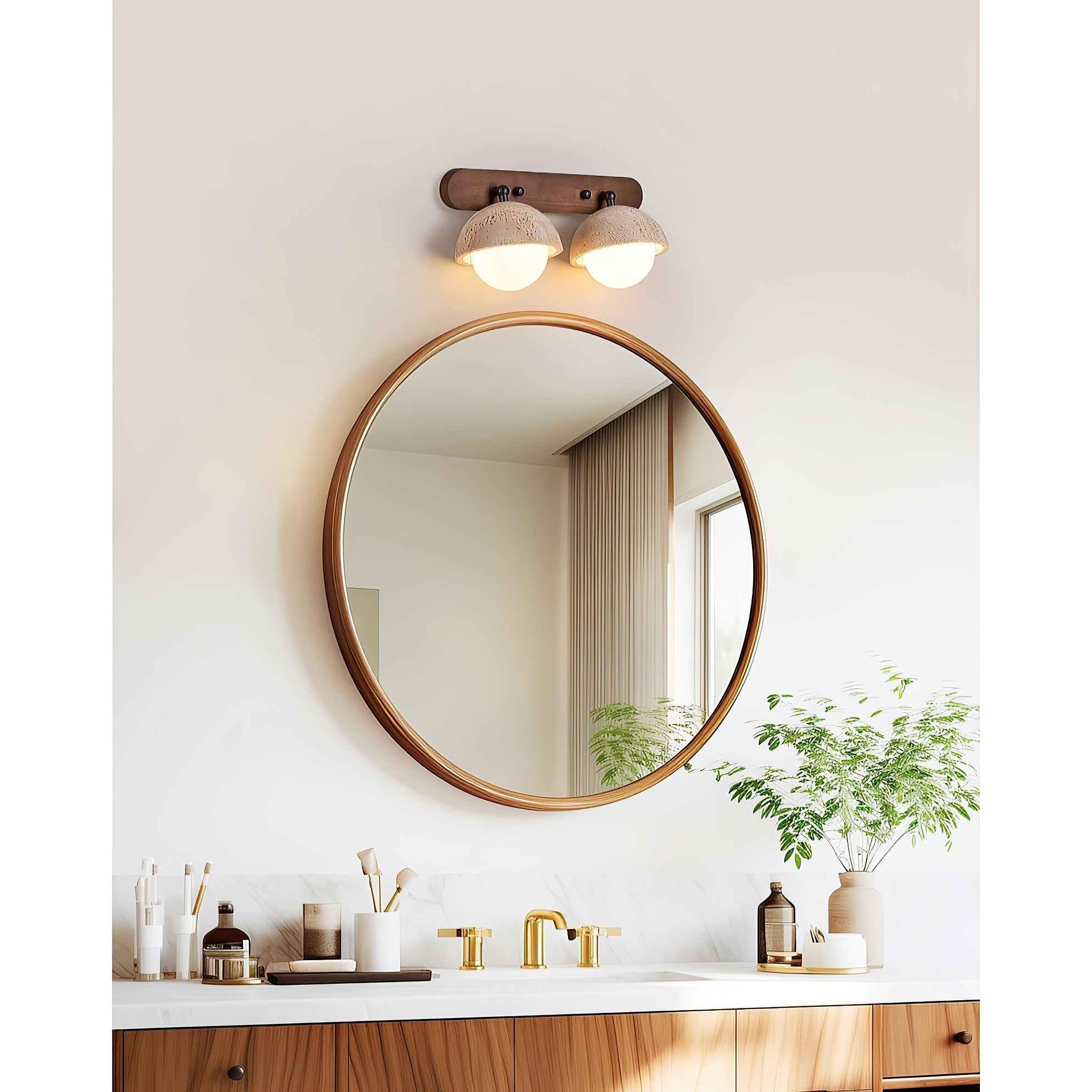 Vodora Modern Minimalist Wood Travertine Wall Sconce Wall Lamp - Lamp Copper