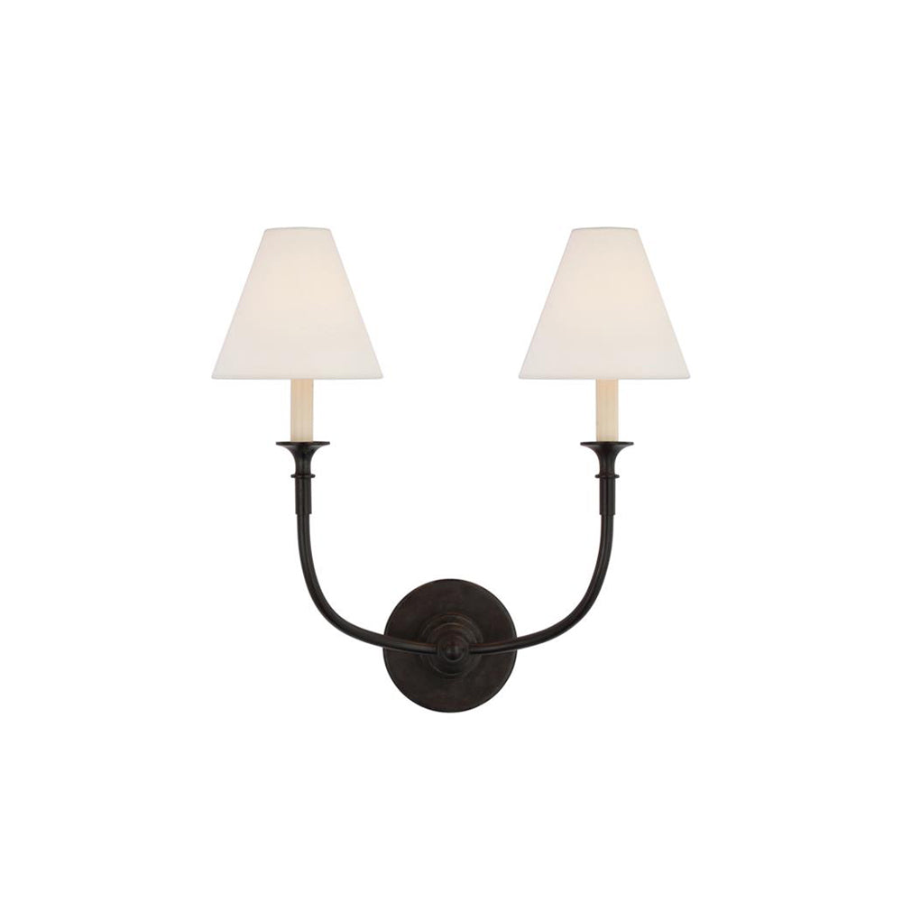 Silva Lámpara de Pared Vintage de Tela con Brazo de Negro/Blanco/Látón