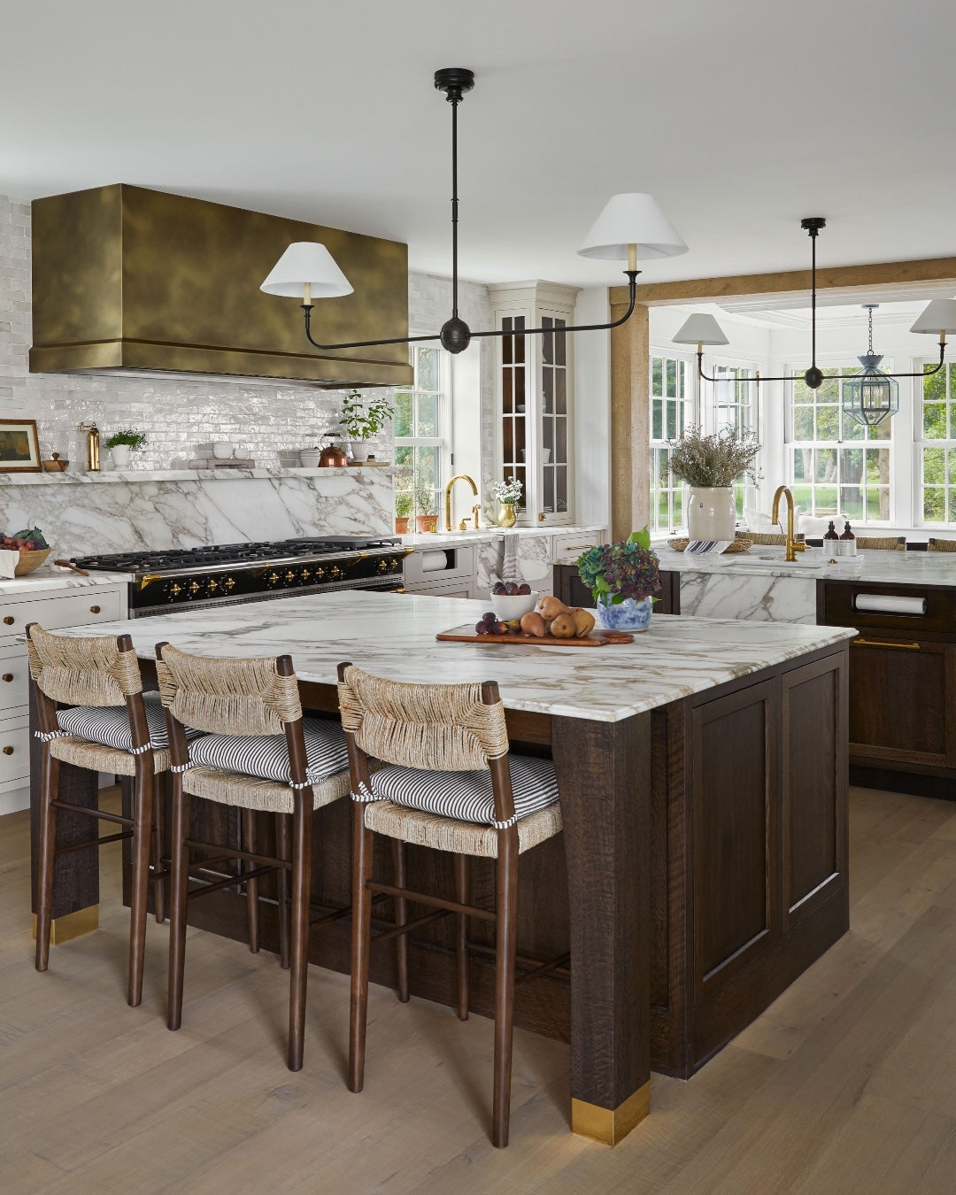 Aera Modern Minimalist Linear Antique Brass Fabric Chandelier - Lamp Copper