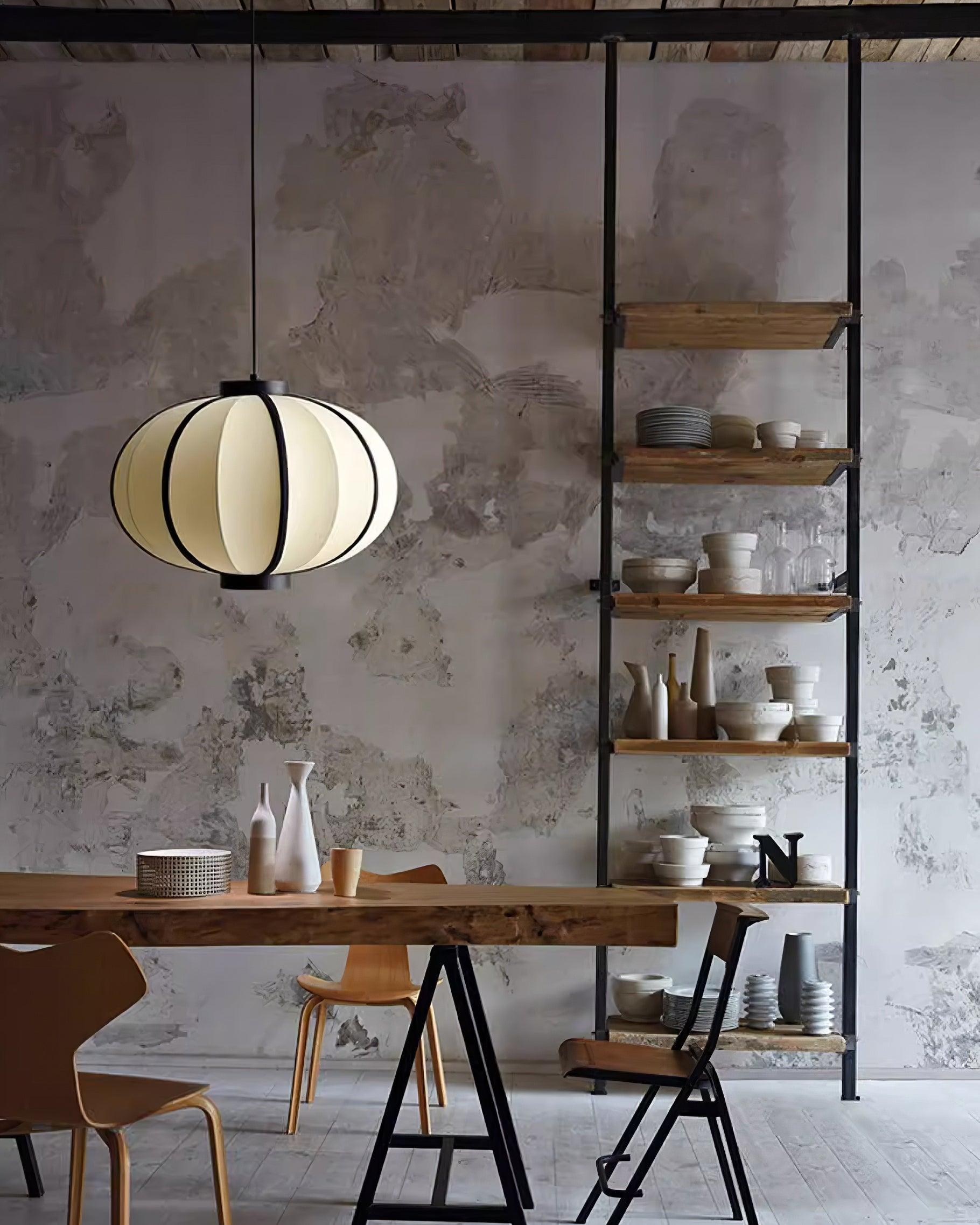 Pendant Lamp Fabric Lantern Shade Metal Frame Vintage - Letslighting