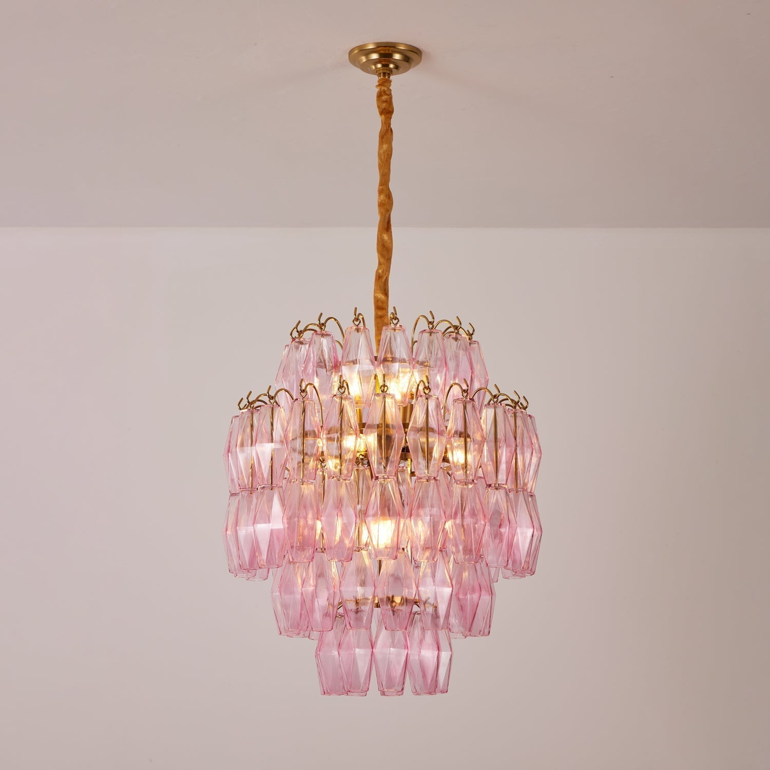 Aurora Chandelier Pink Murano Glass Layered Glam - Letslighting