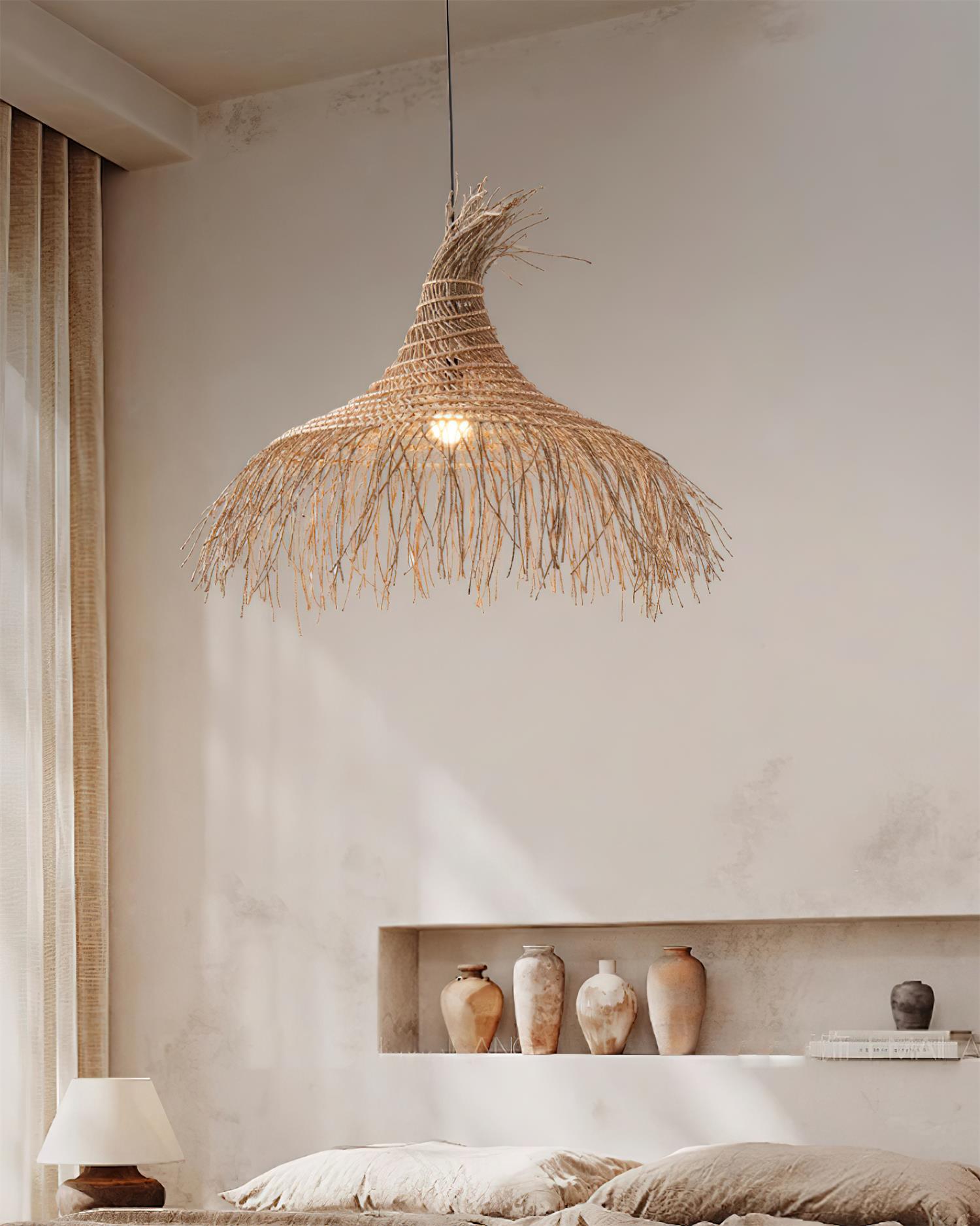 Pendant Light Handwoven Rattan Shade Metal Frame Bohemian Natural - Letslighting