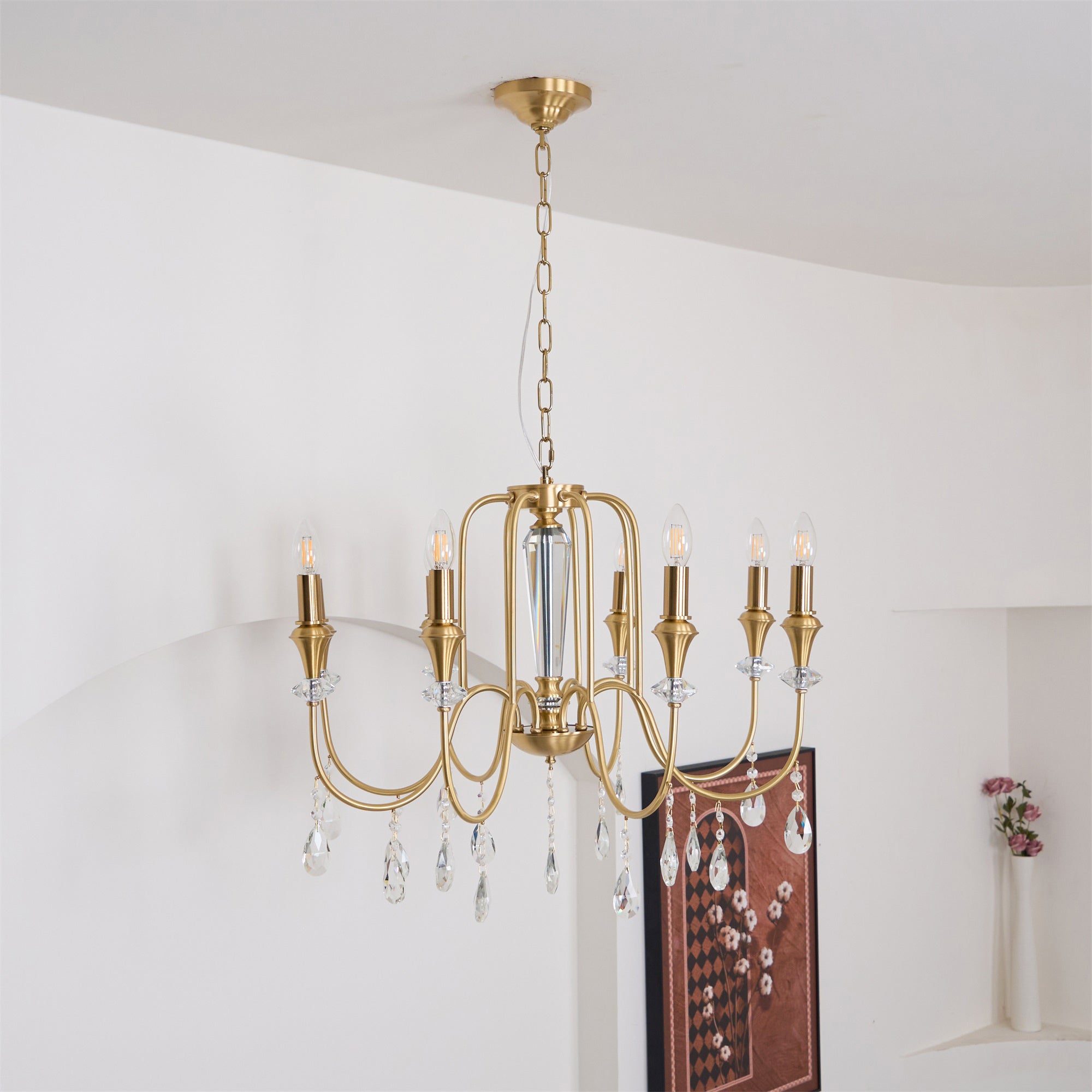 Ercararis Vintage Industrial Brass Crystal Chandelier - Lamp Copper