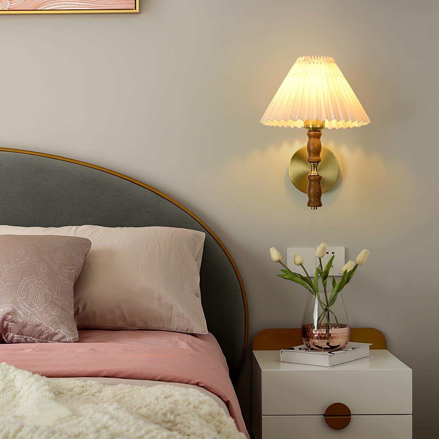 Pleated Walnut Wall Light - Letslighting