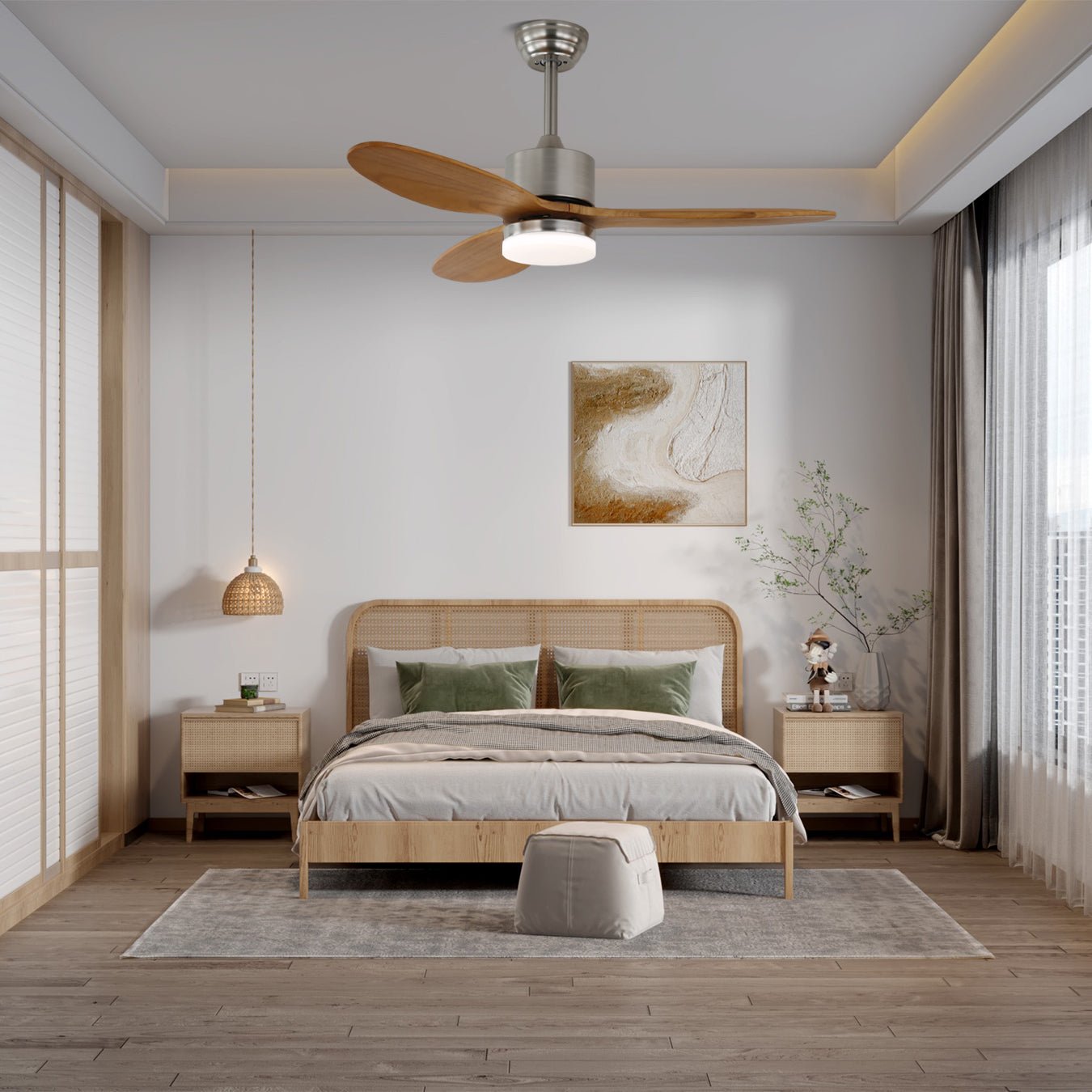 Ventilador de Techo Elara con Luz, aspas de madera y LED integrado