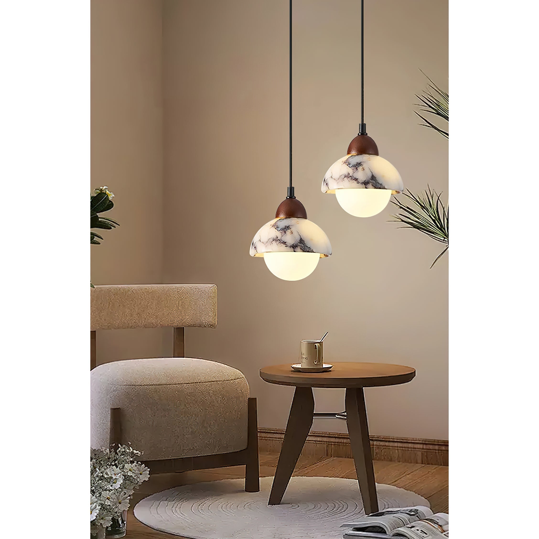 Vilaeisra Modern Minimalist Wooden Marble Pendant Lamp - Lamp Copper