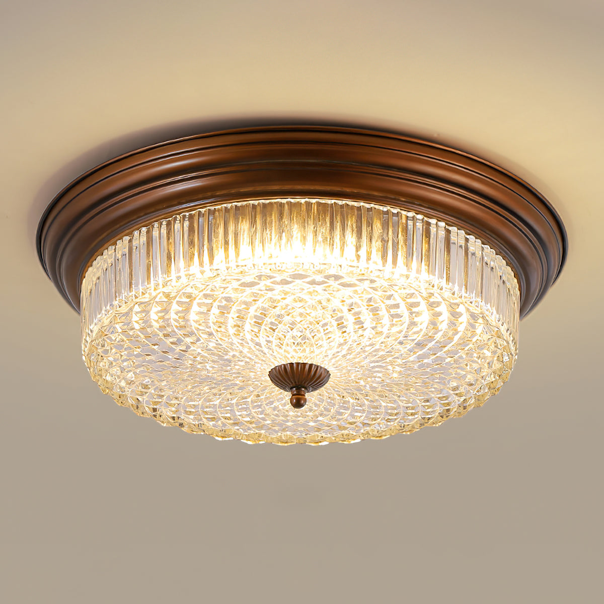 Ulcarir Modern Minimalist Retro Metal Glass Flush Ceiling Lamp - Lamp Copper