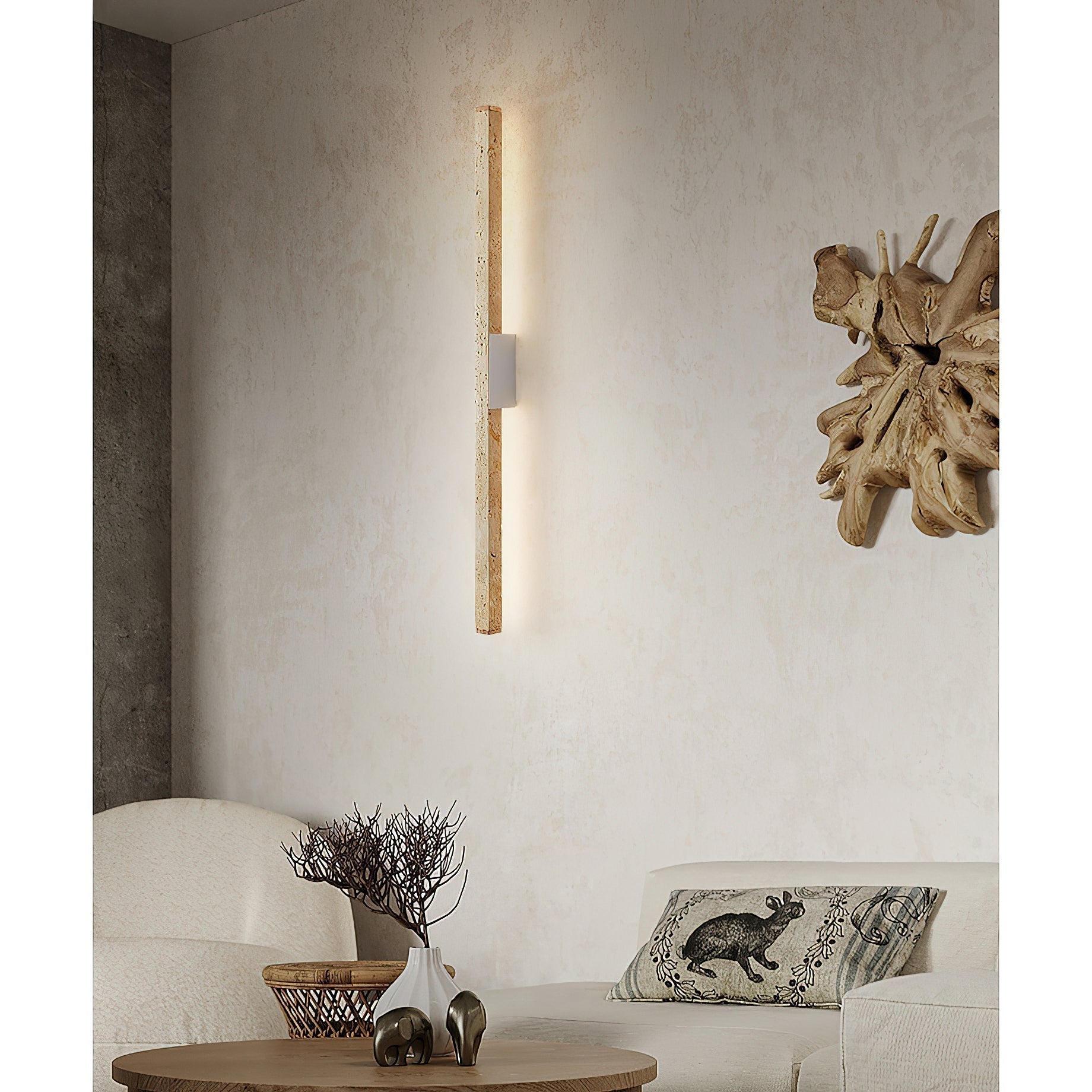 Vivyna Modern Minimalist Travertine Wall Lamp - Lamp Copper