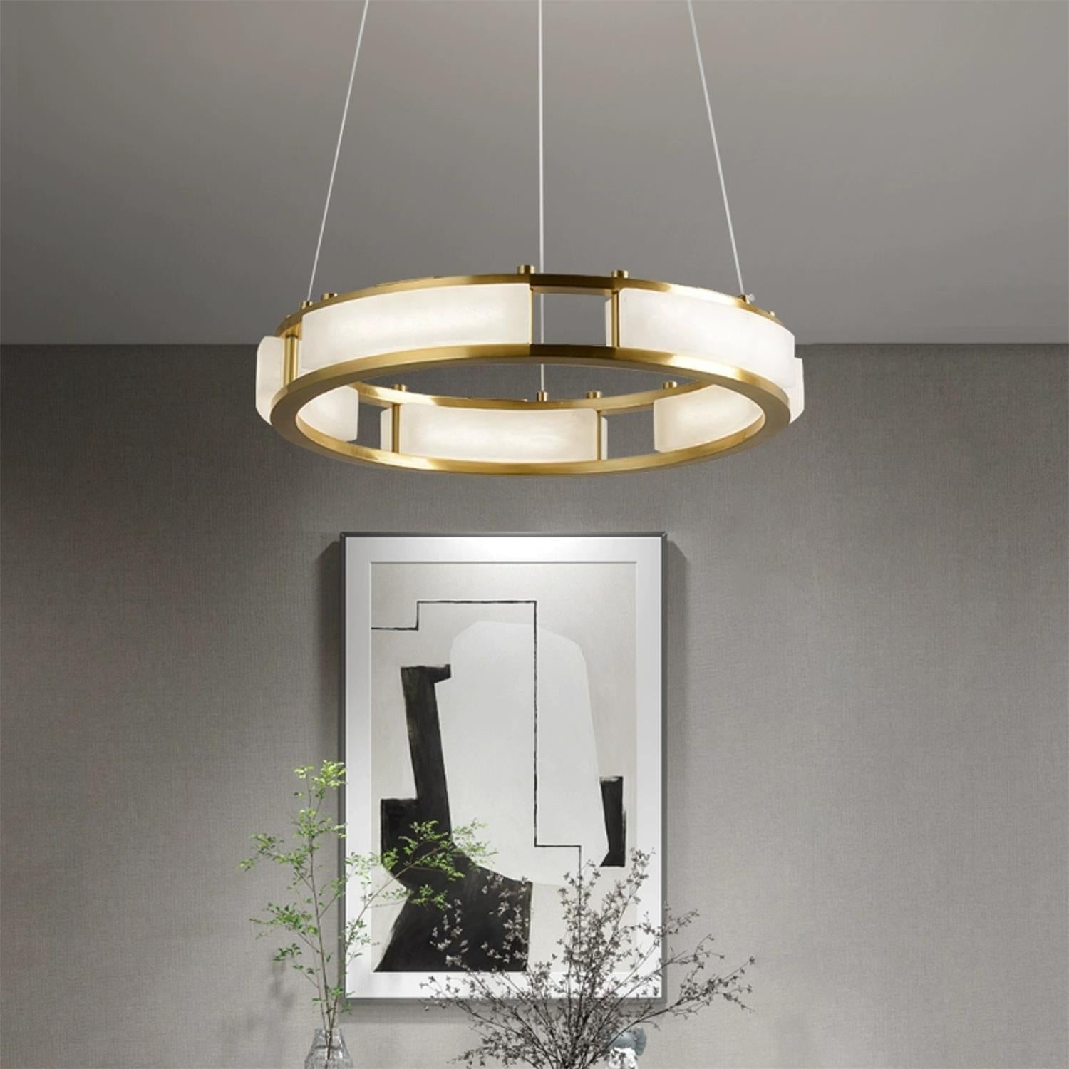 Cuzora Modern Minimalist Brass Alabaster Chandelier - Lamp Copper
