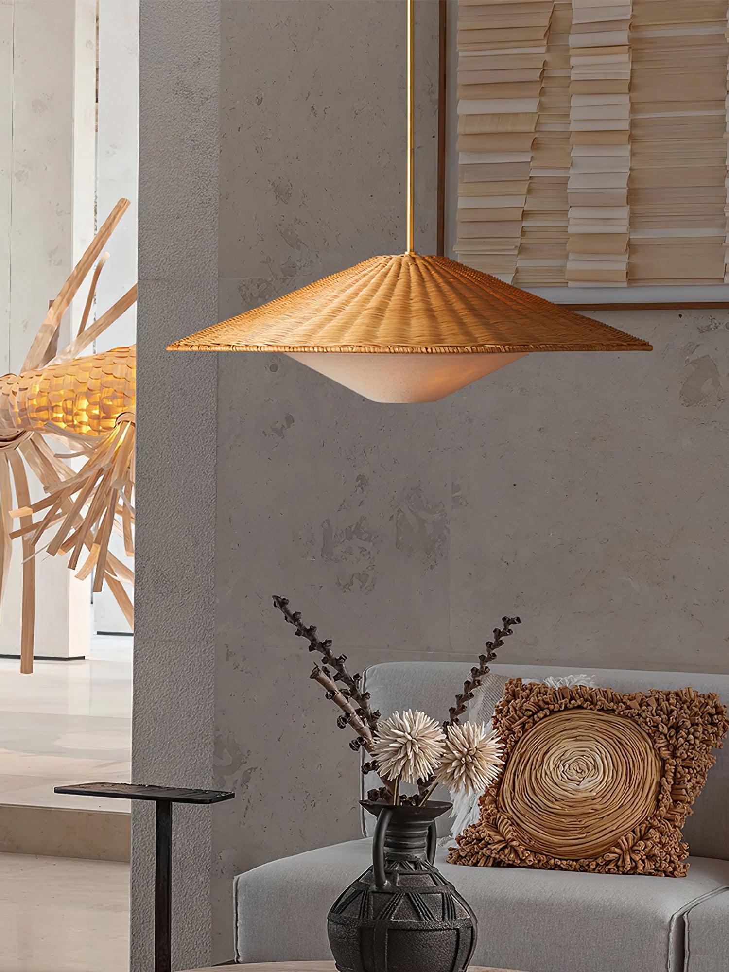 Rattan Hat Pendant Light - Letslighting