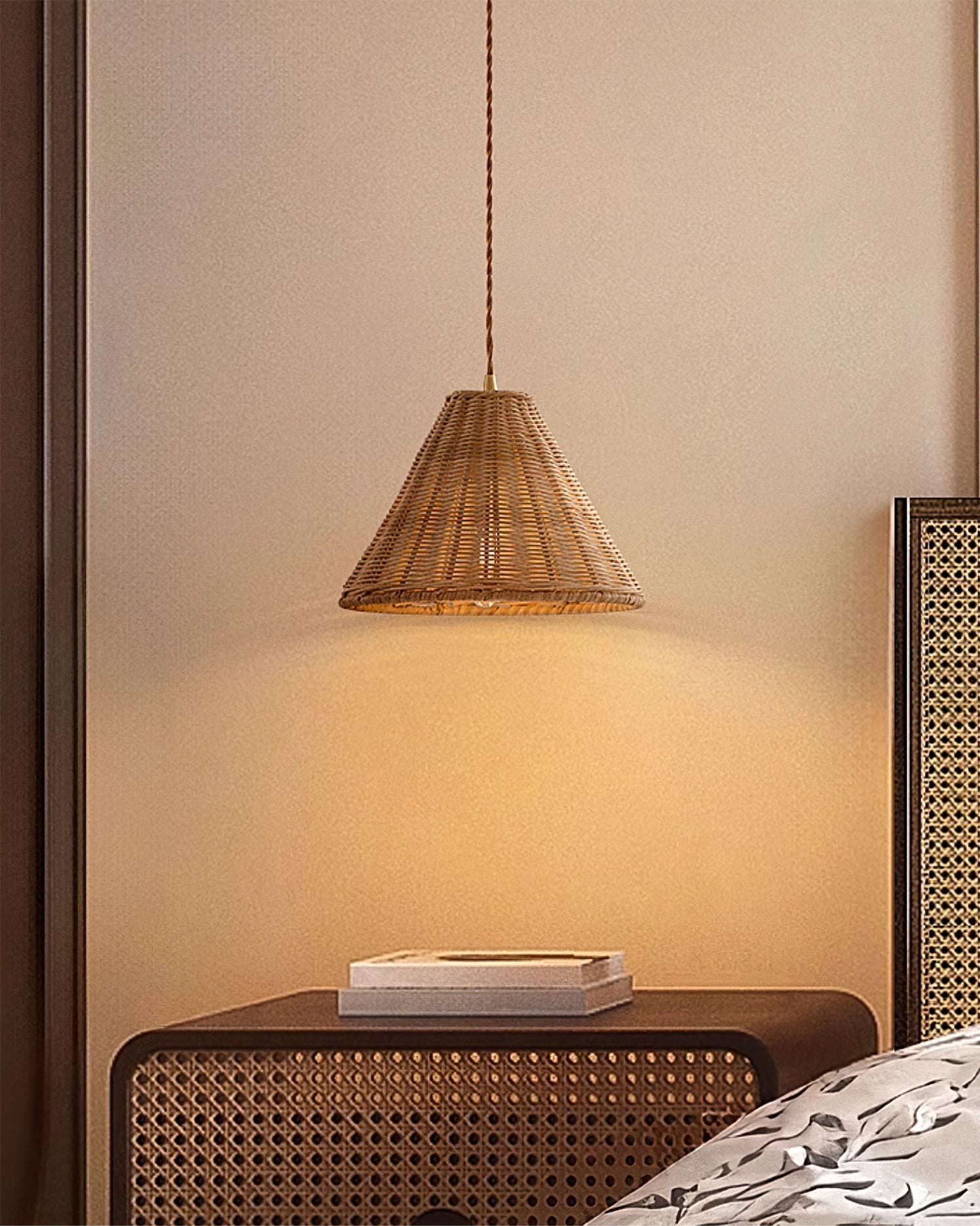 Pendant Lamp Rattan Shade and Metal Body Cone Shape Natural Minimalist - Letslighting