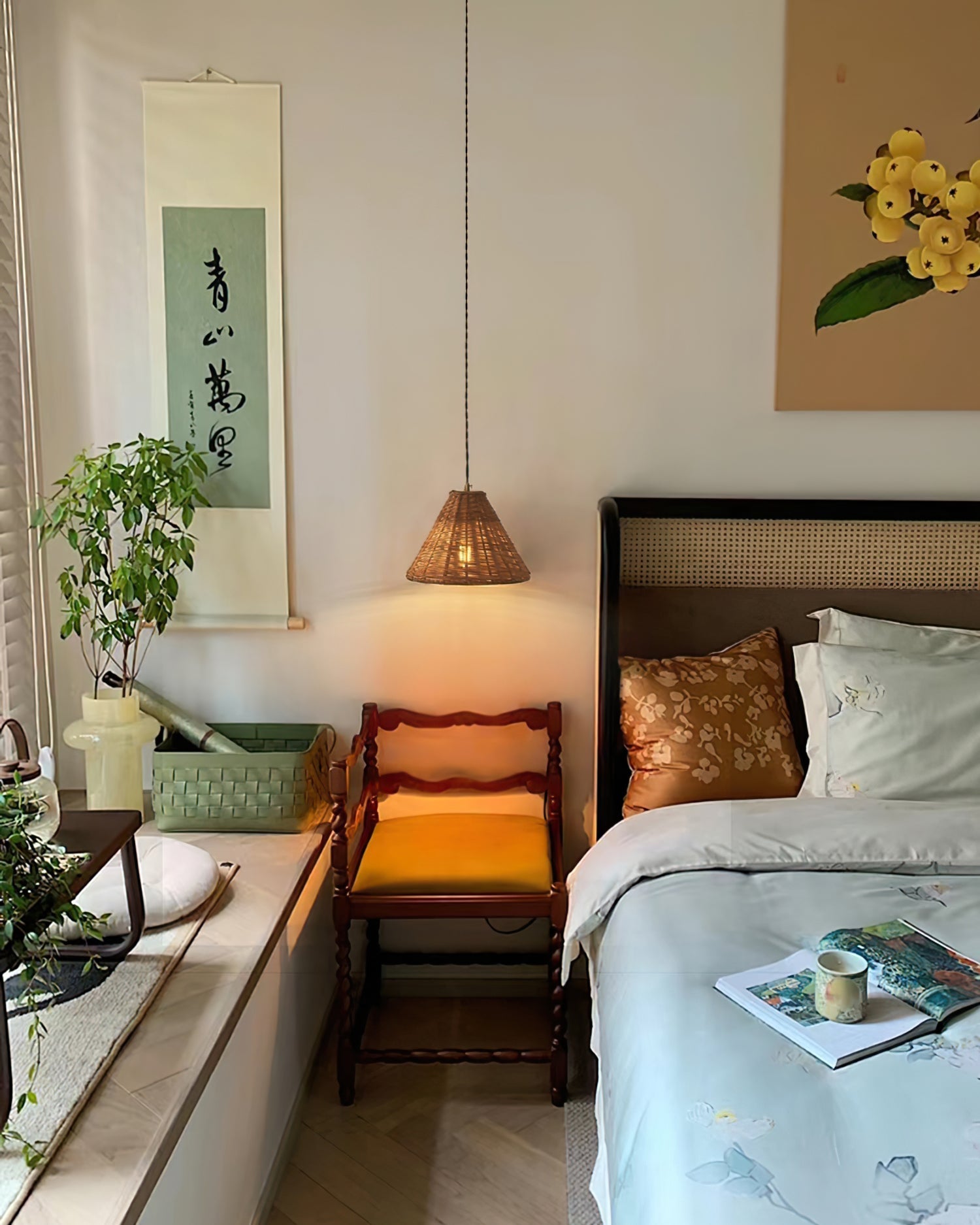Pendant Lamp Rattan Shade and Metal Body Cone Shape Natural Minimalist - Letslighting