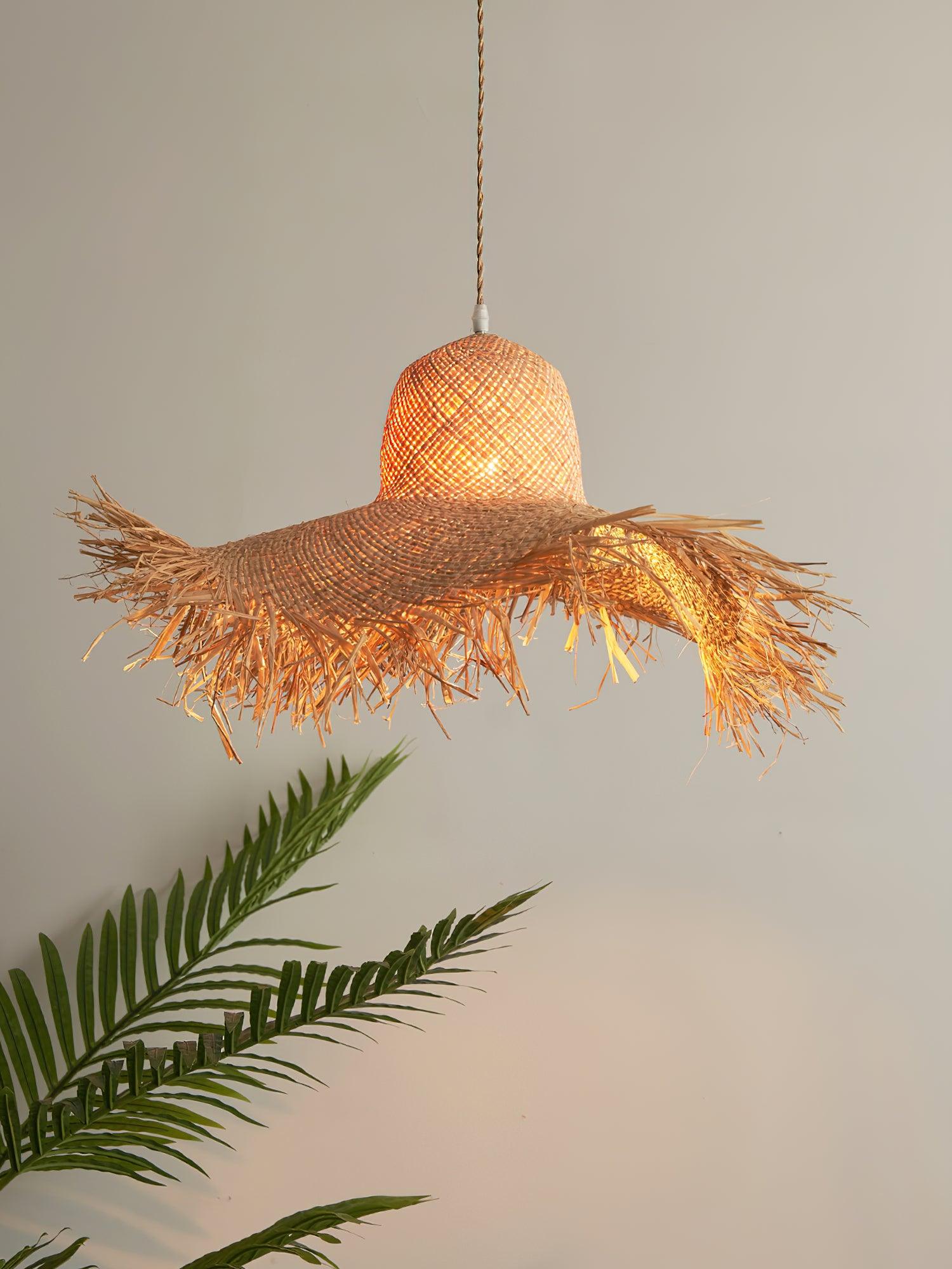 Rattan Straw Hat Pendant Light - Letslighting