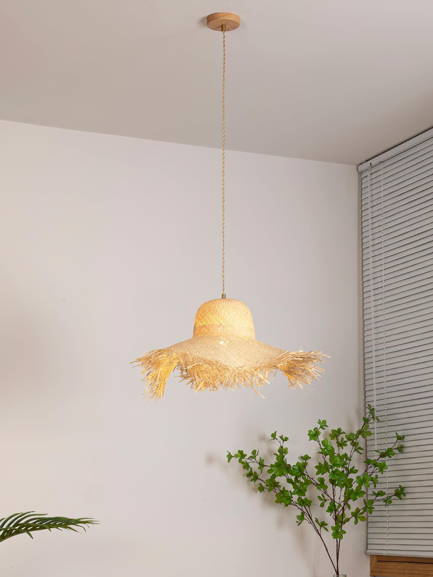 Rattan Straw Hat Pendant Light - Letslighting