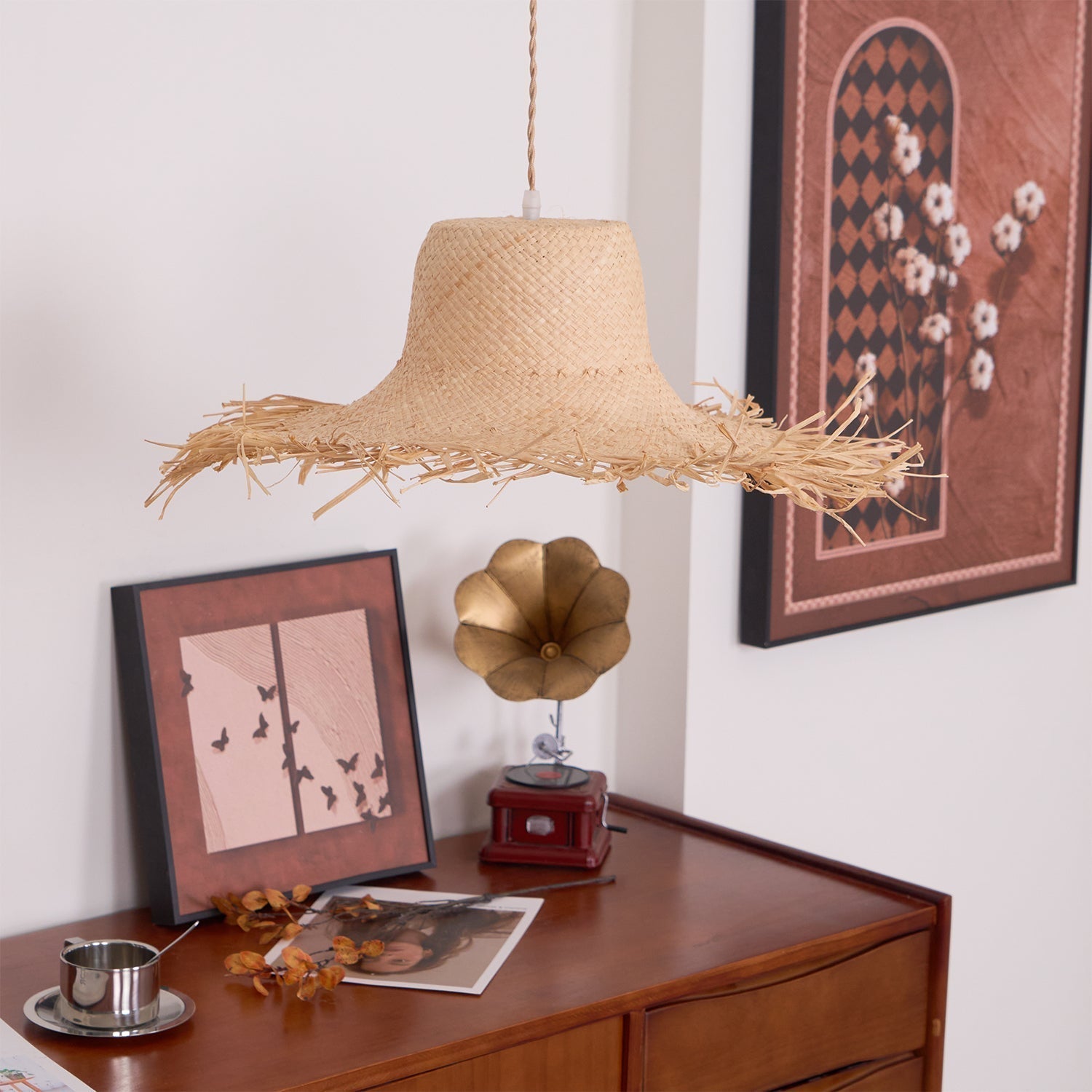 Rattan Straw Hat Pendant Light - Letslighting
