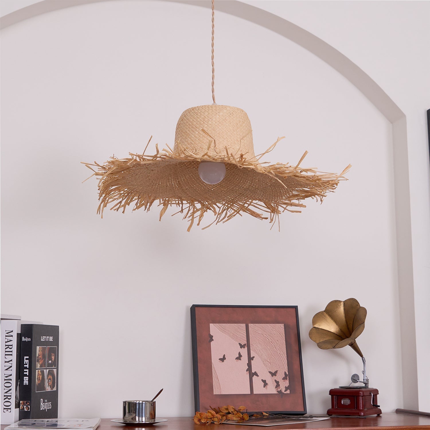 Rattan Straw Hat Pendant Light - Letslighting