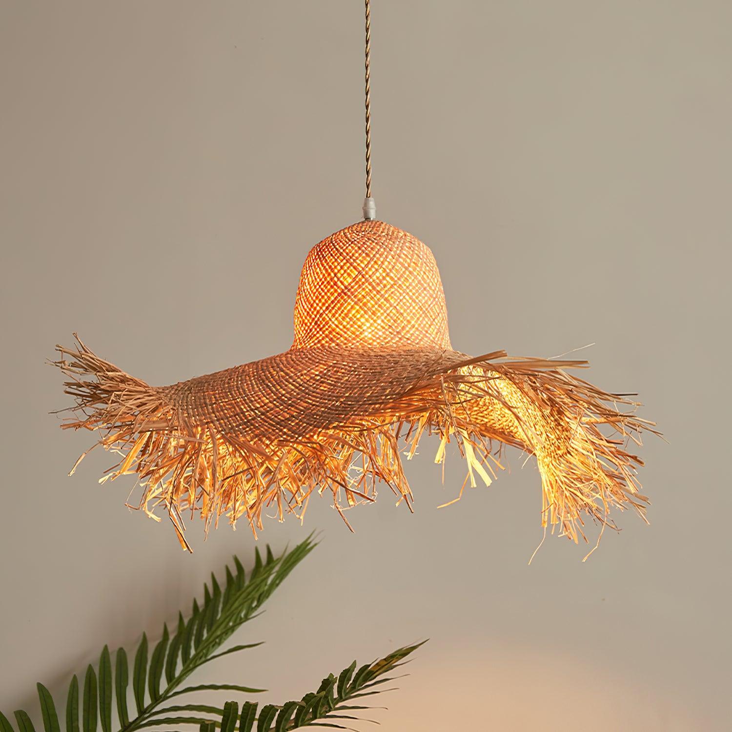 Rattan Straw Hat Pendant Light - Letslighting
