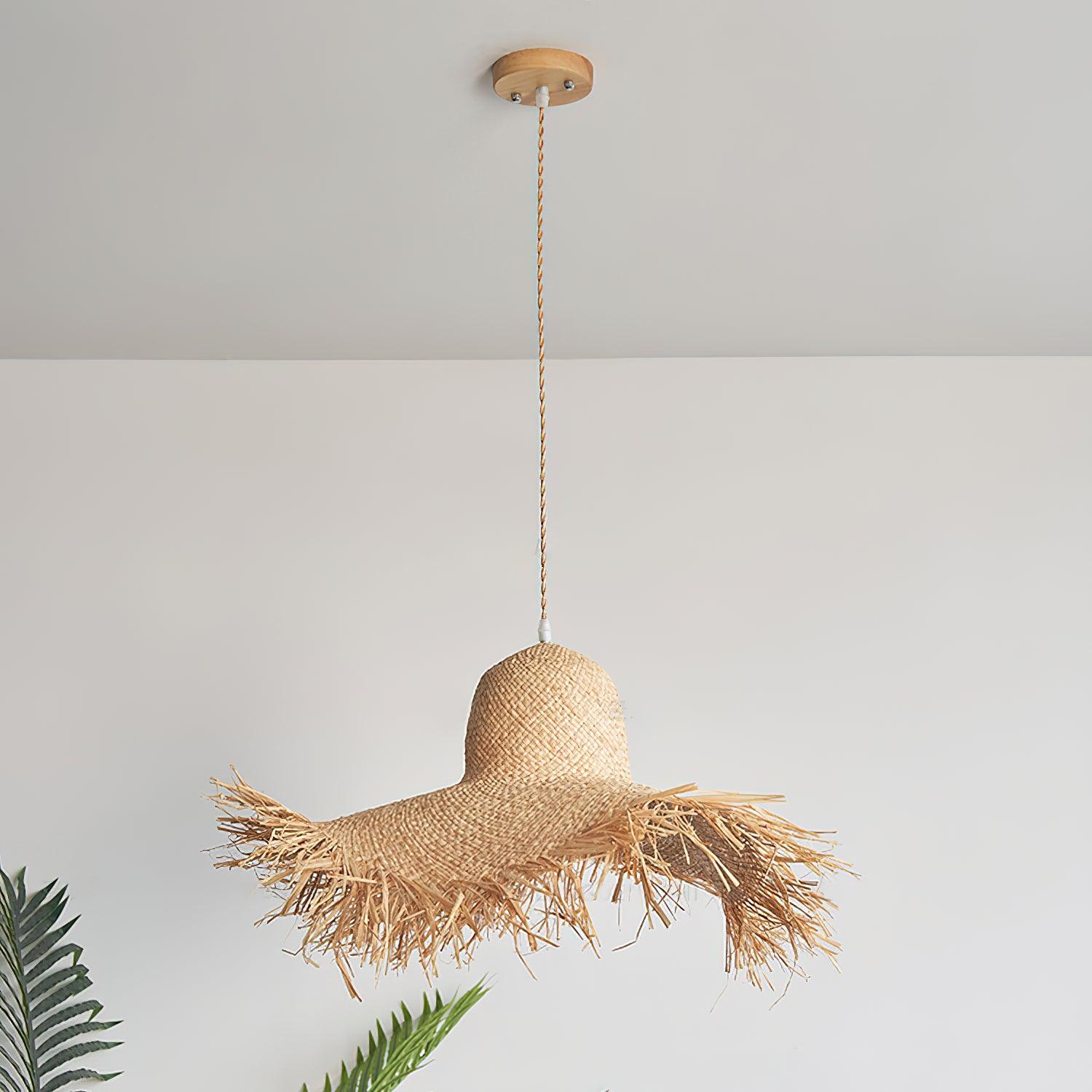Rattan Straw Hat Pendant Light - Letslighting
