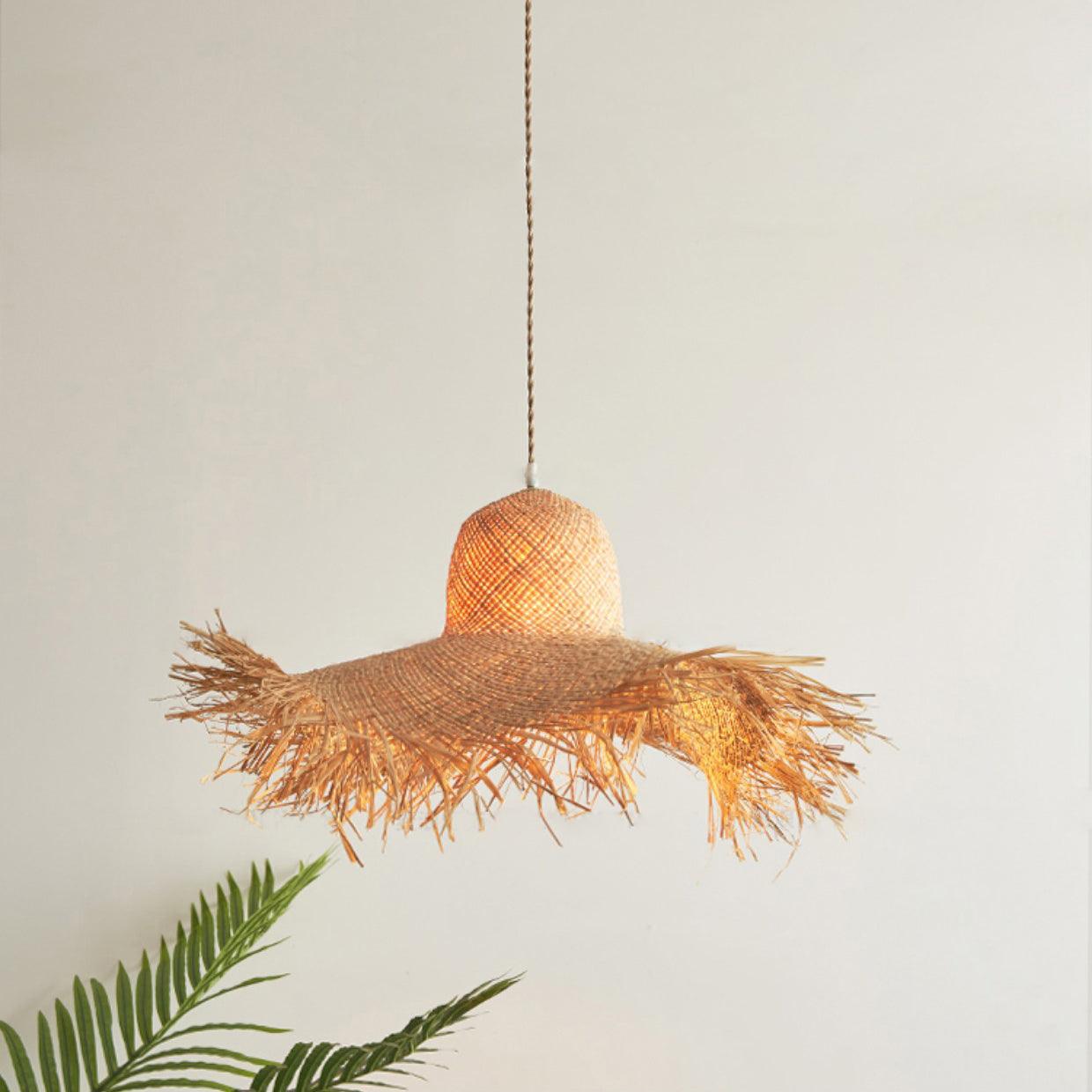 Rattan Straw Hat Pendant Light - Letslighting