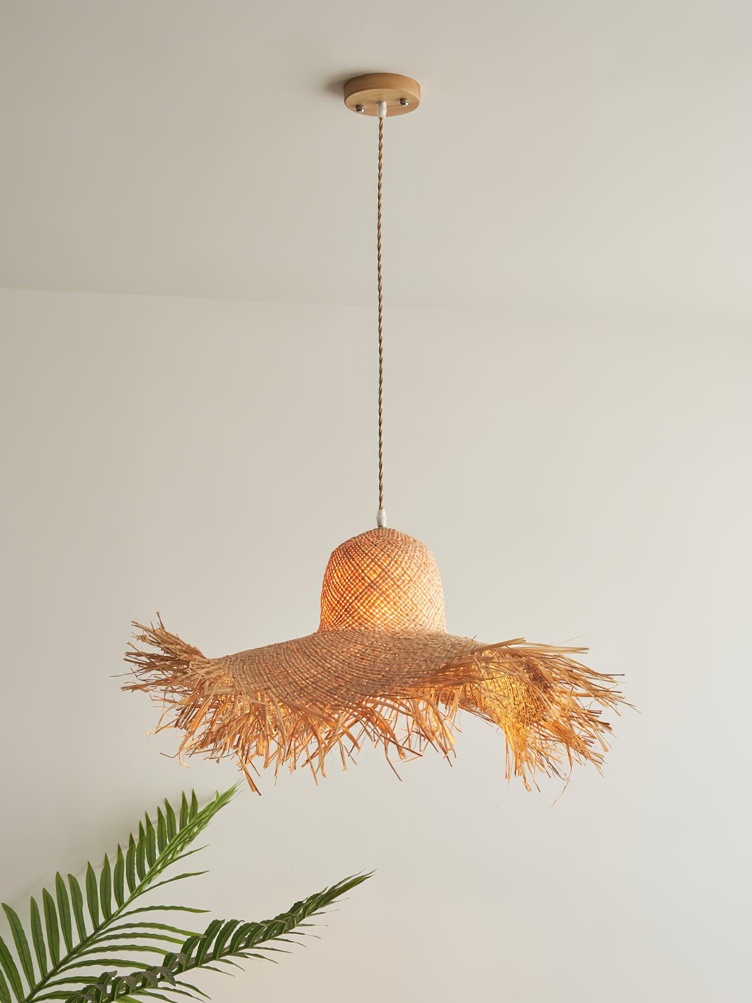 Rattan Straw Hat Pendant Light - Letslighting