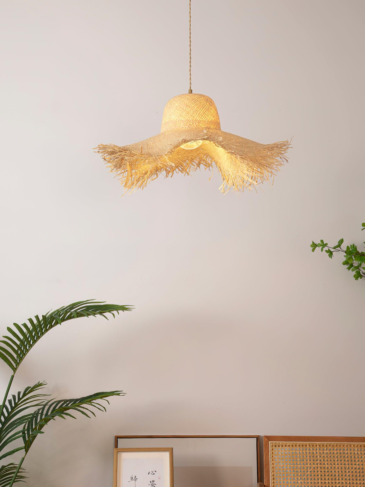 Rattan Straw Hat Pendant Light - Letslighting
