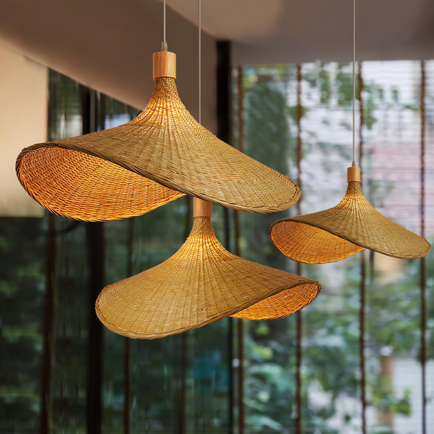 Rattan Weave Hat Pendant Light - Letslighting