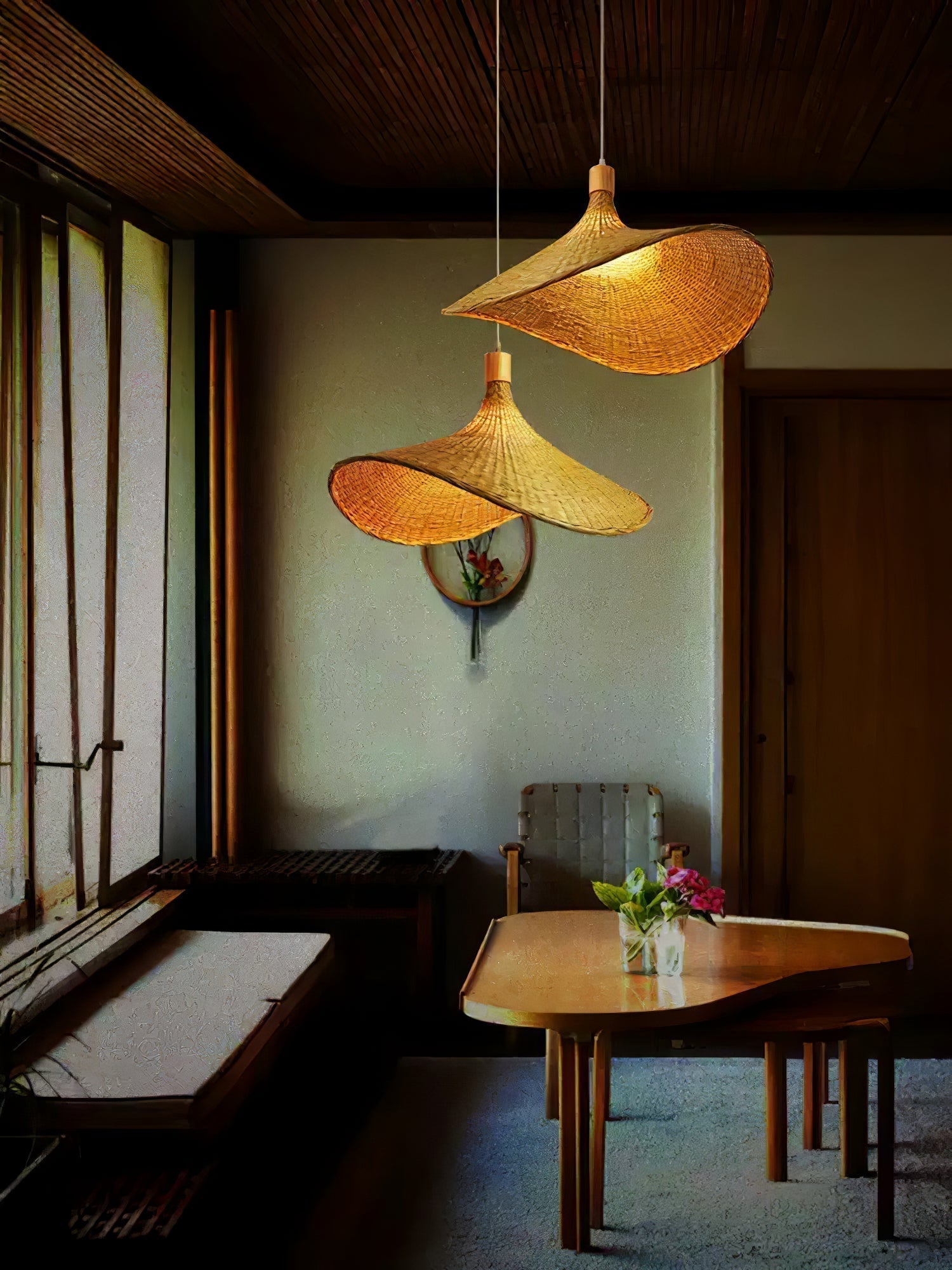 Rattan Weave Hat Pendant Light - Letslighting