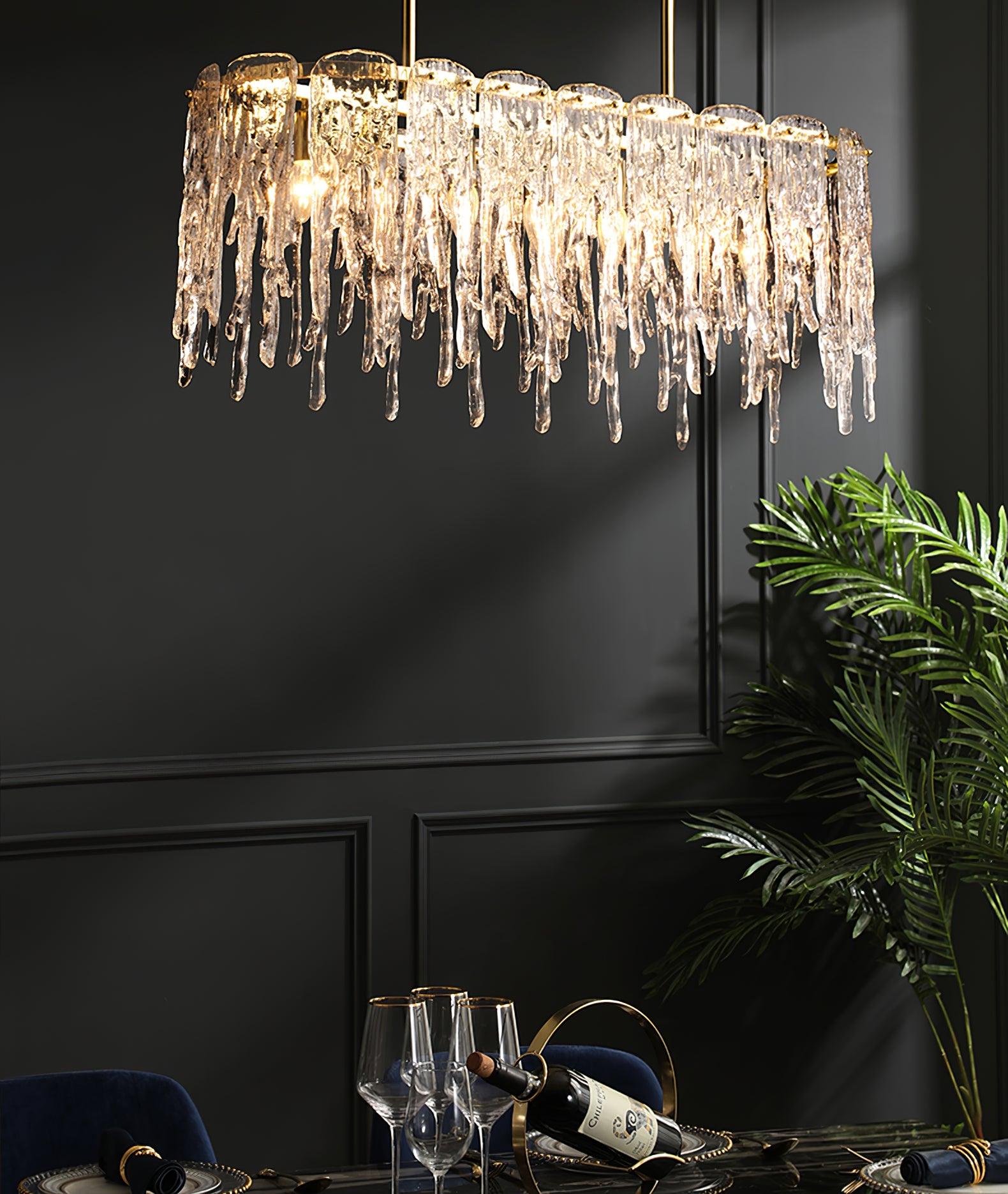 Cathaa Postmodern Luxury Rectangular Icicle Glass Crystal Chandelier - Letslighting