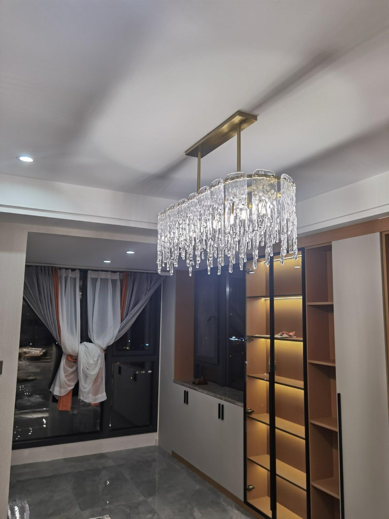 Cathaa Postmodern Luxury Rectangular Icicle Glass Crystal Chandelier - Letslighting